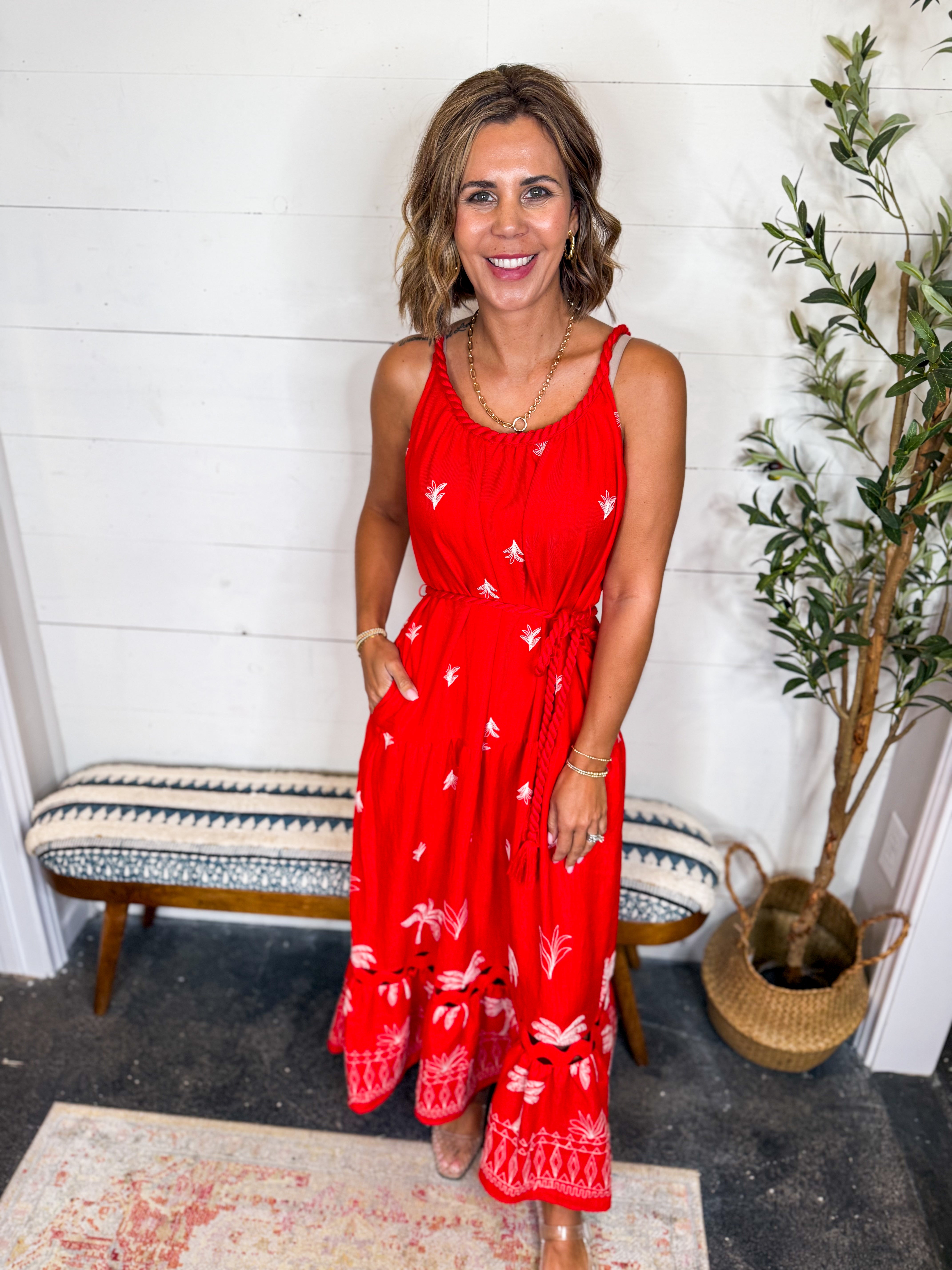 Red Embroidery Maxi Dress