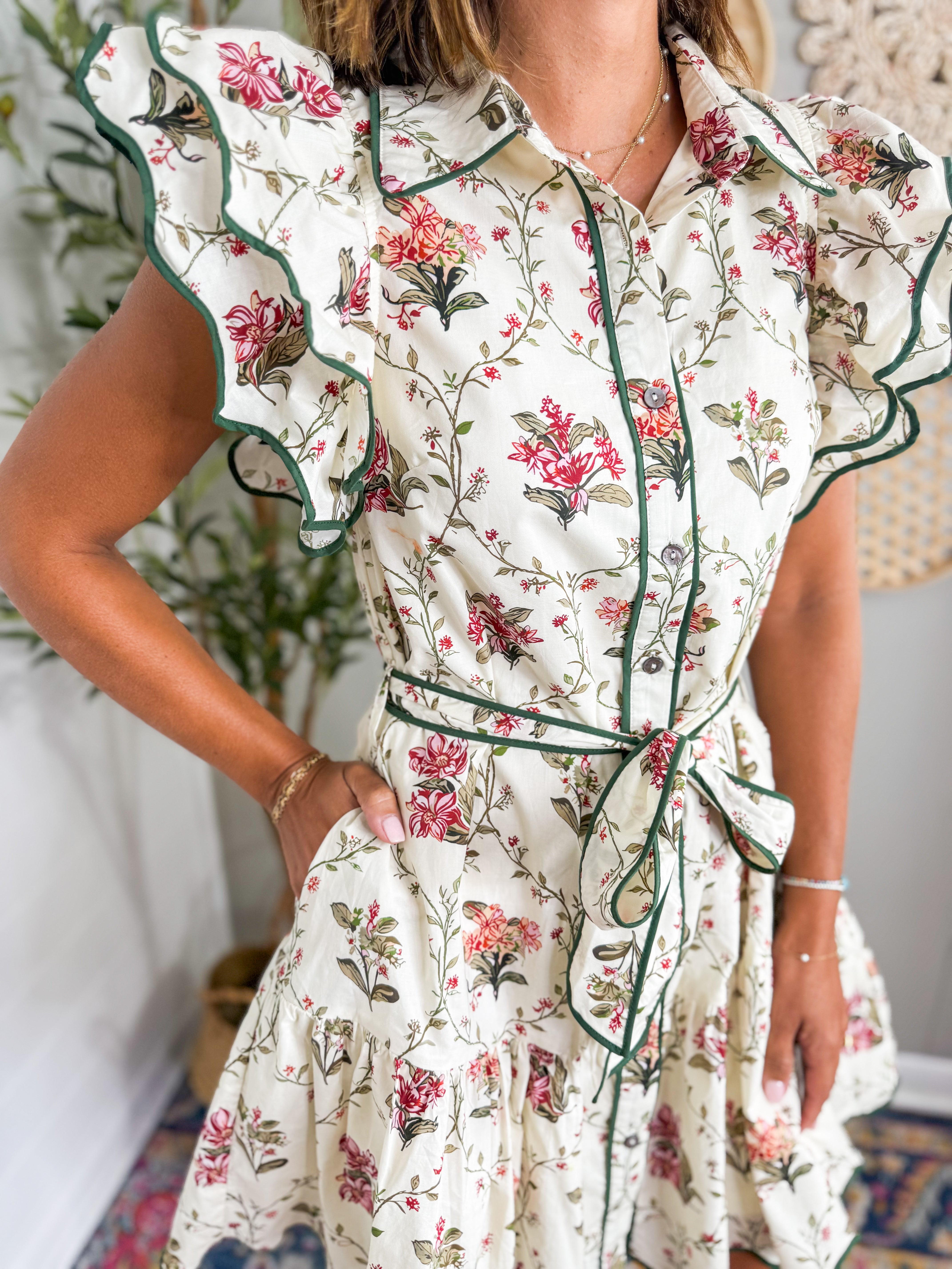 Fall Floral Print Tiered Mini Dress