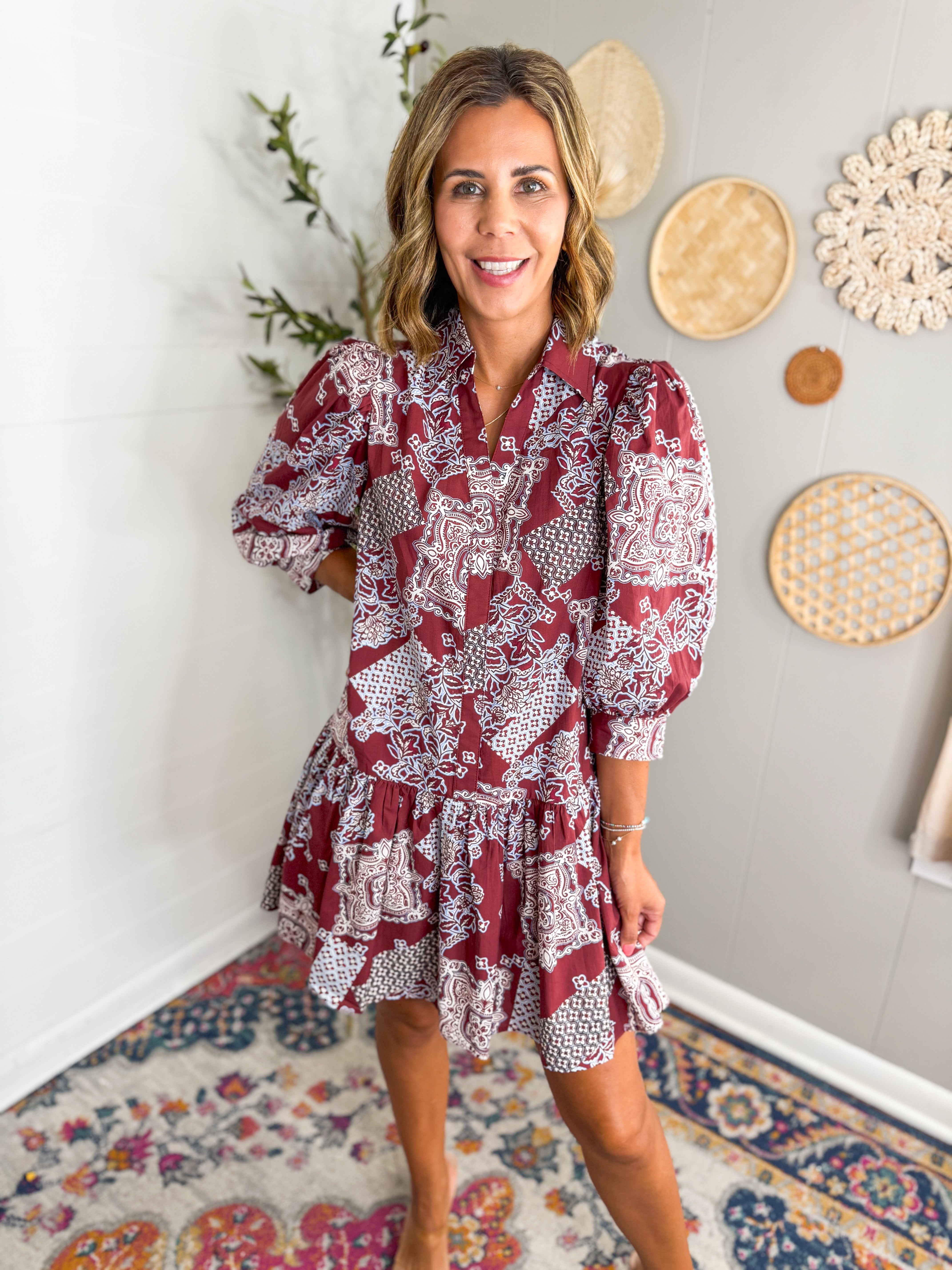 Burgundy Print Tiered Mini