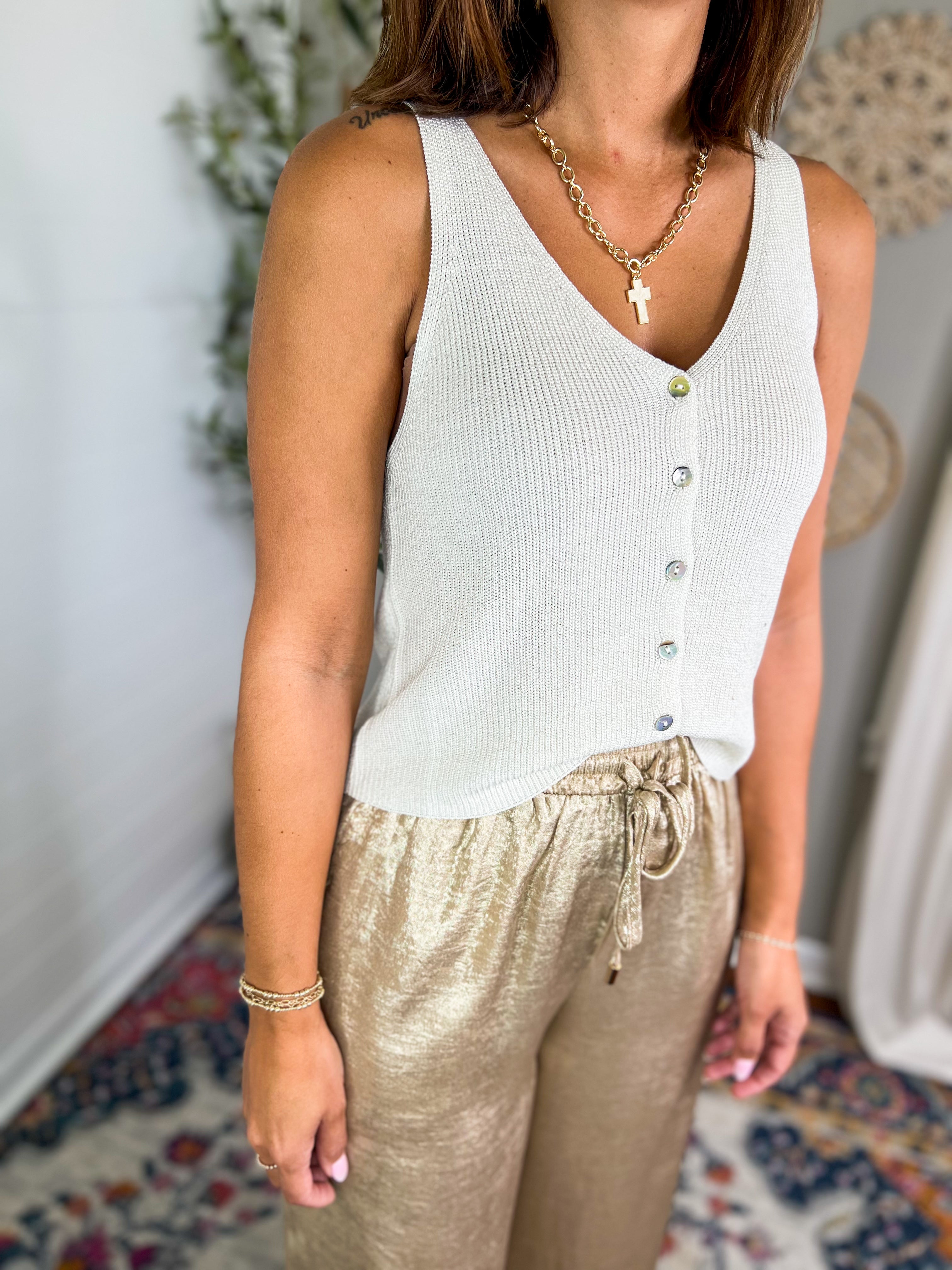 Ivory-Gold Holiday Sparkle And Shine Tank