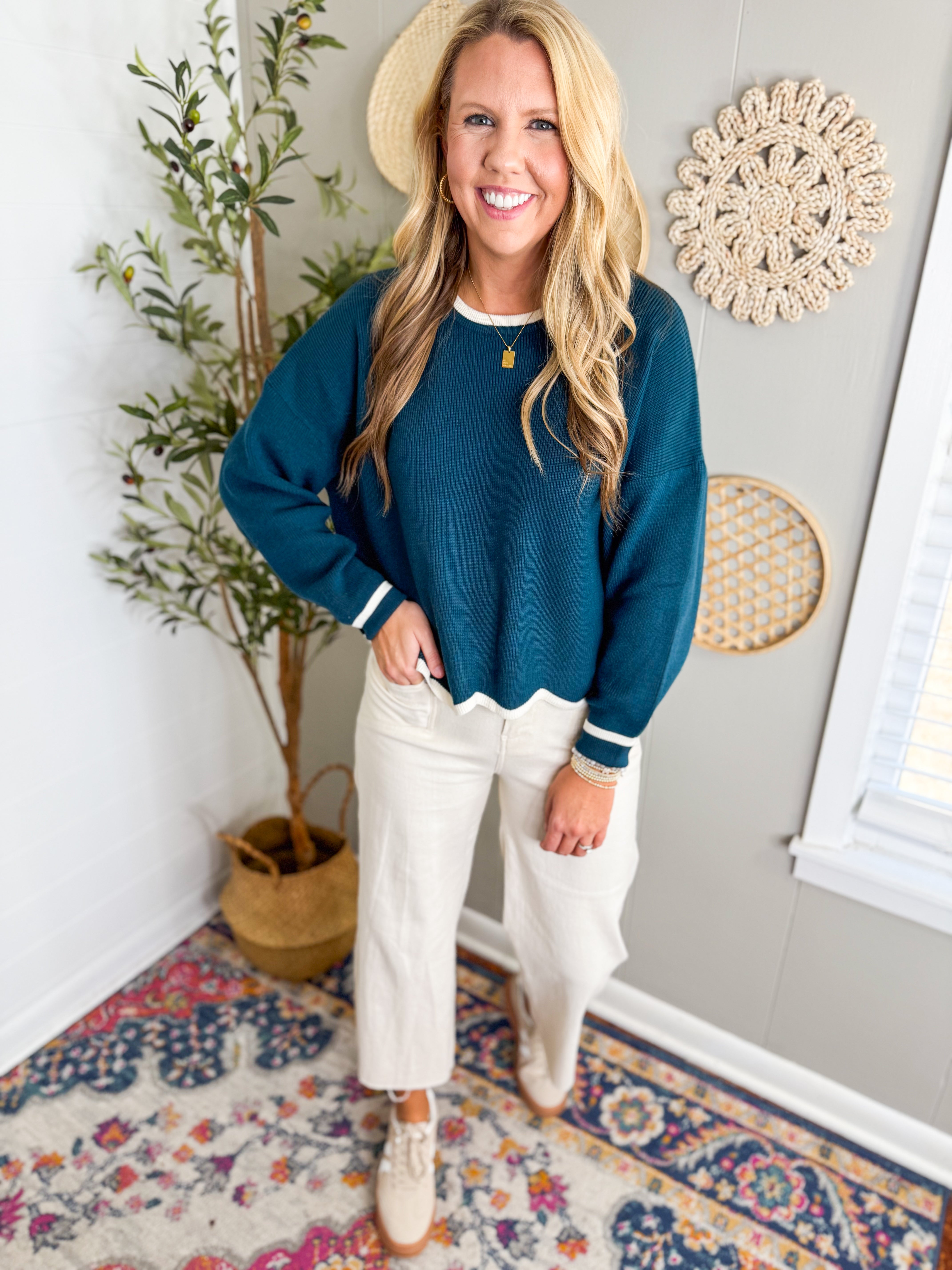 Scalloped Hem Long Sleeve Sweater