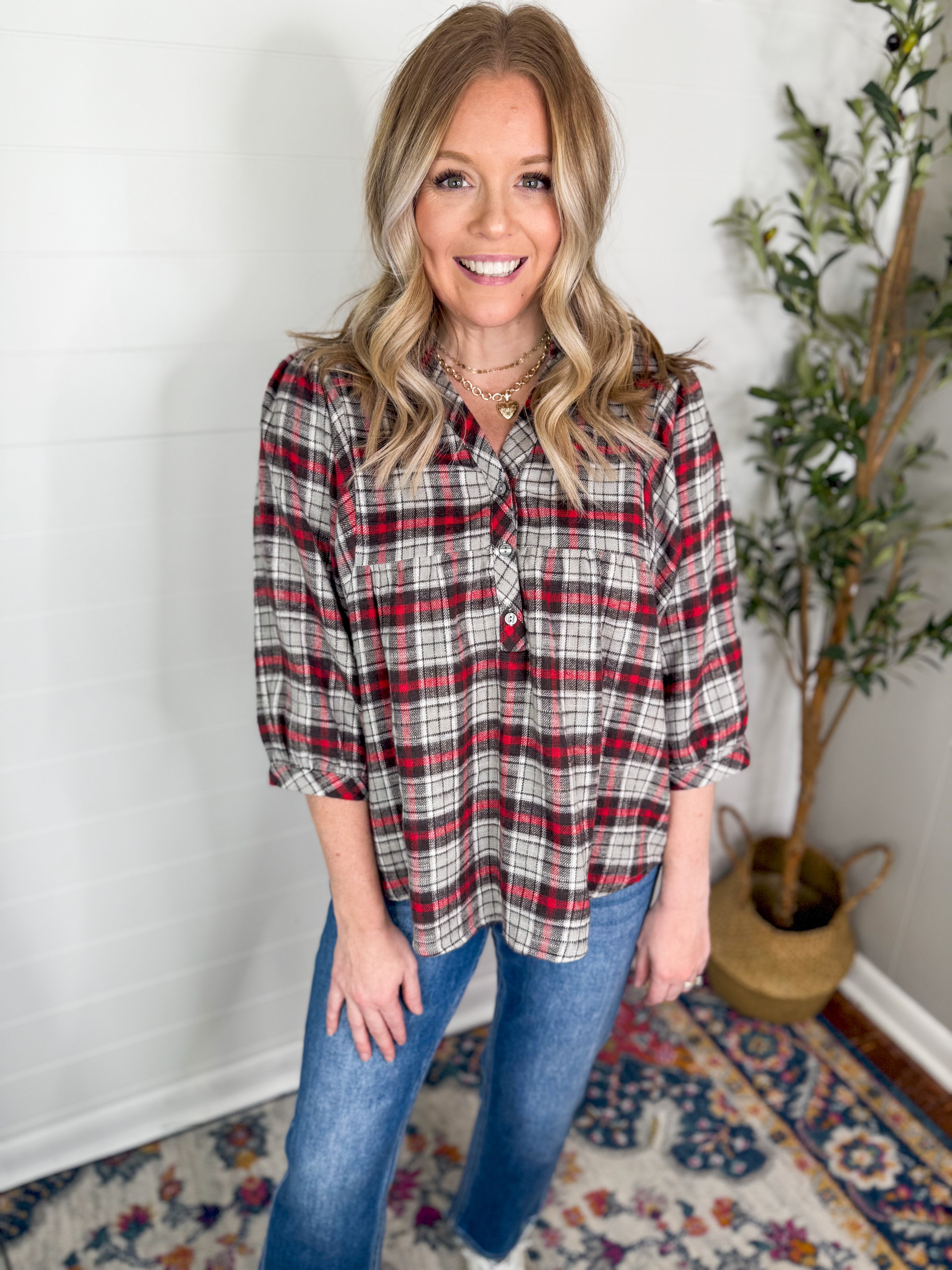 Grey Combo Babydoll Plaid Flannel