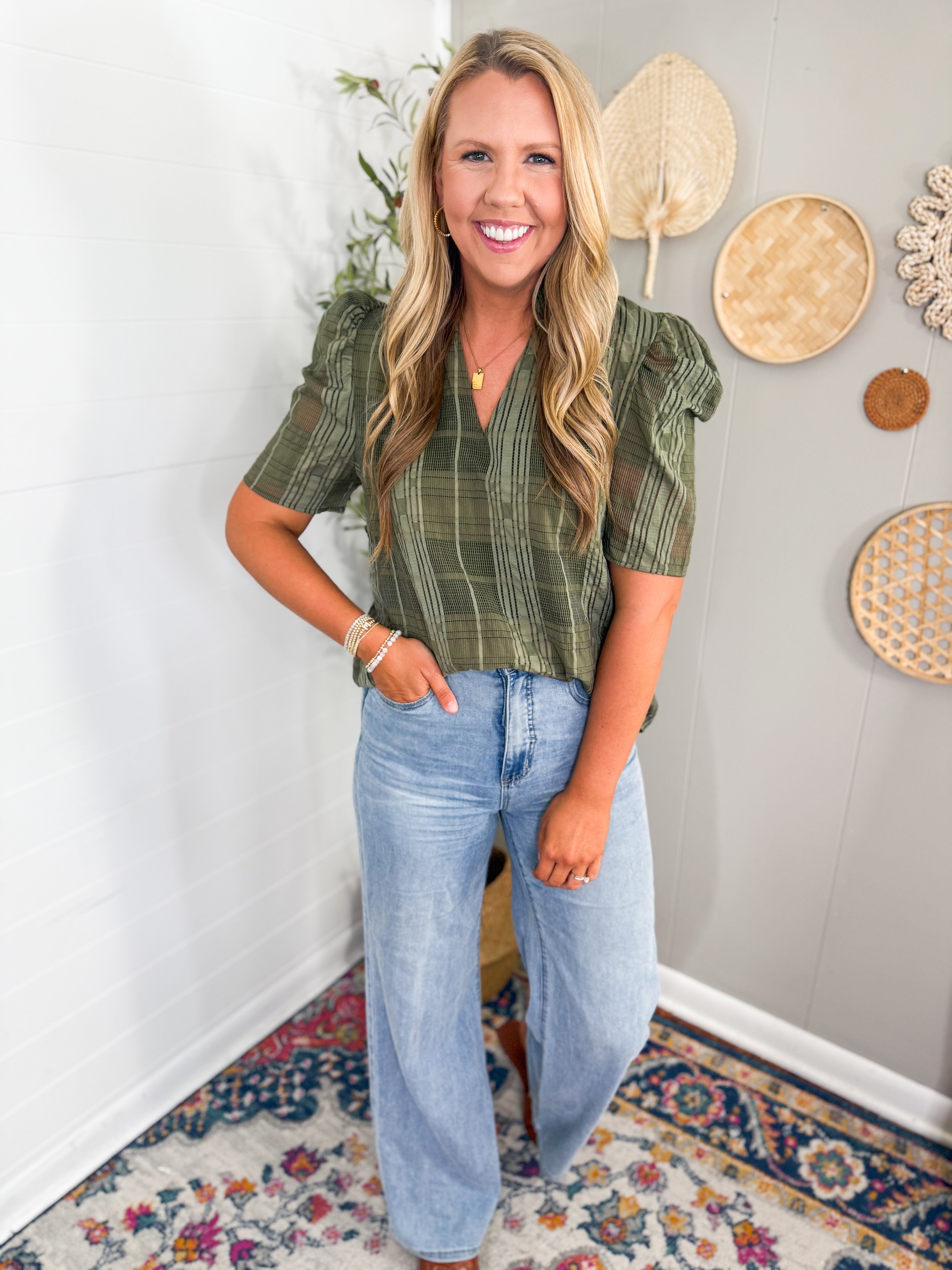 THML Short Sleeve Gingham Top