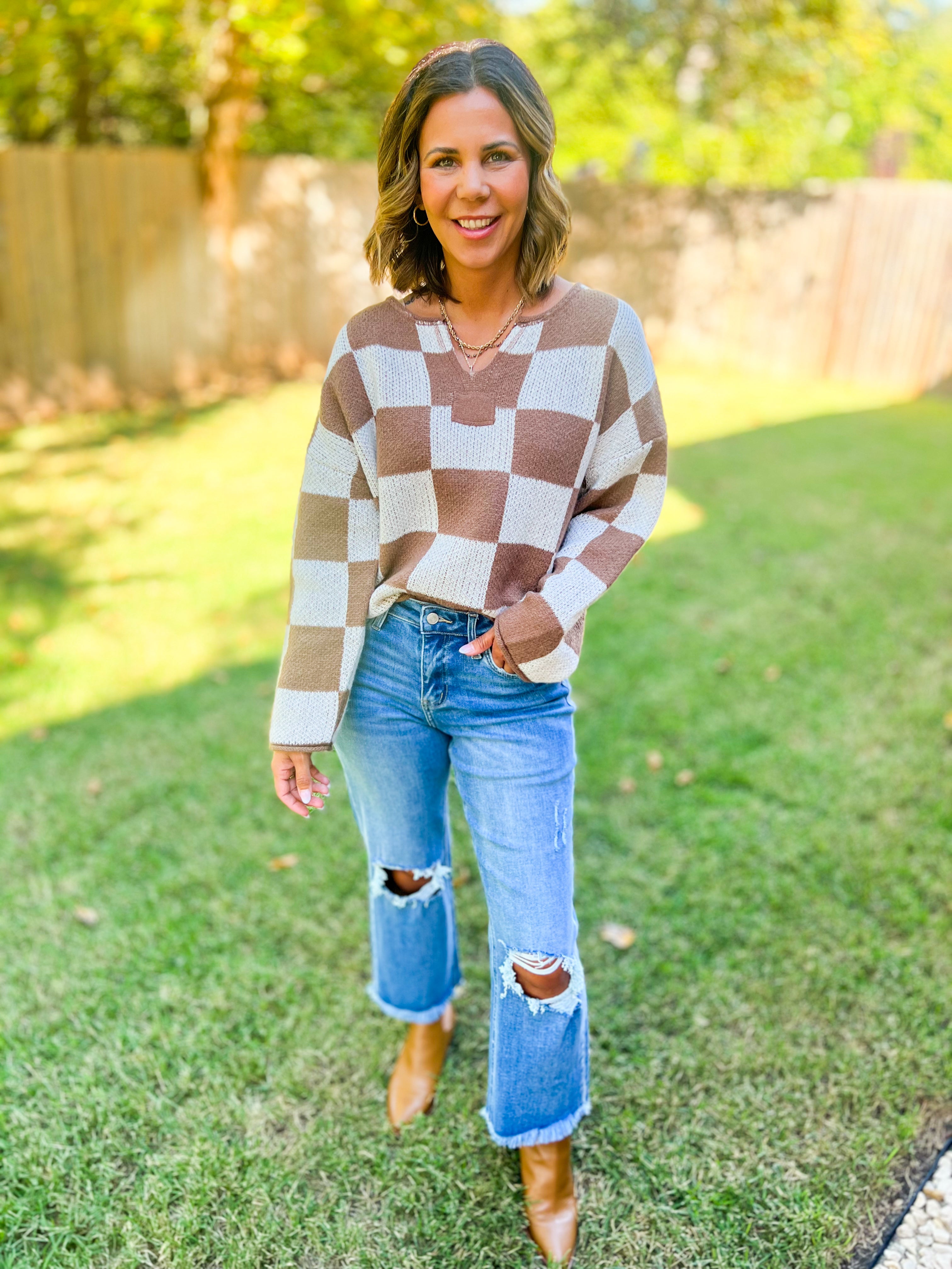 Checkered Long Sleeve Sweater