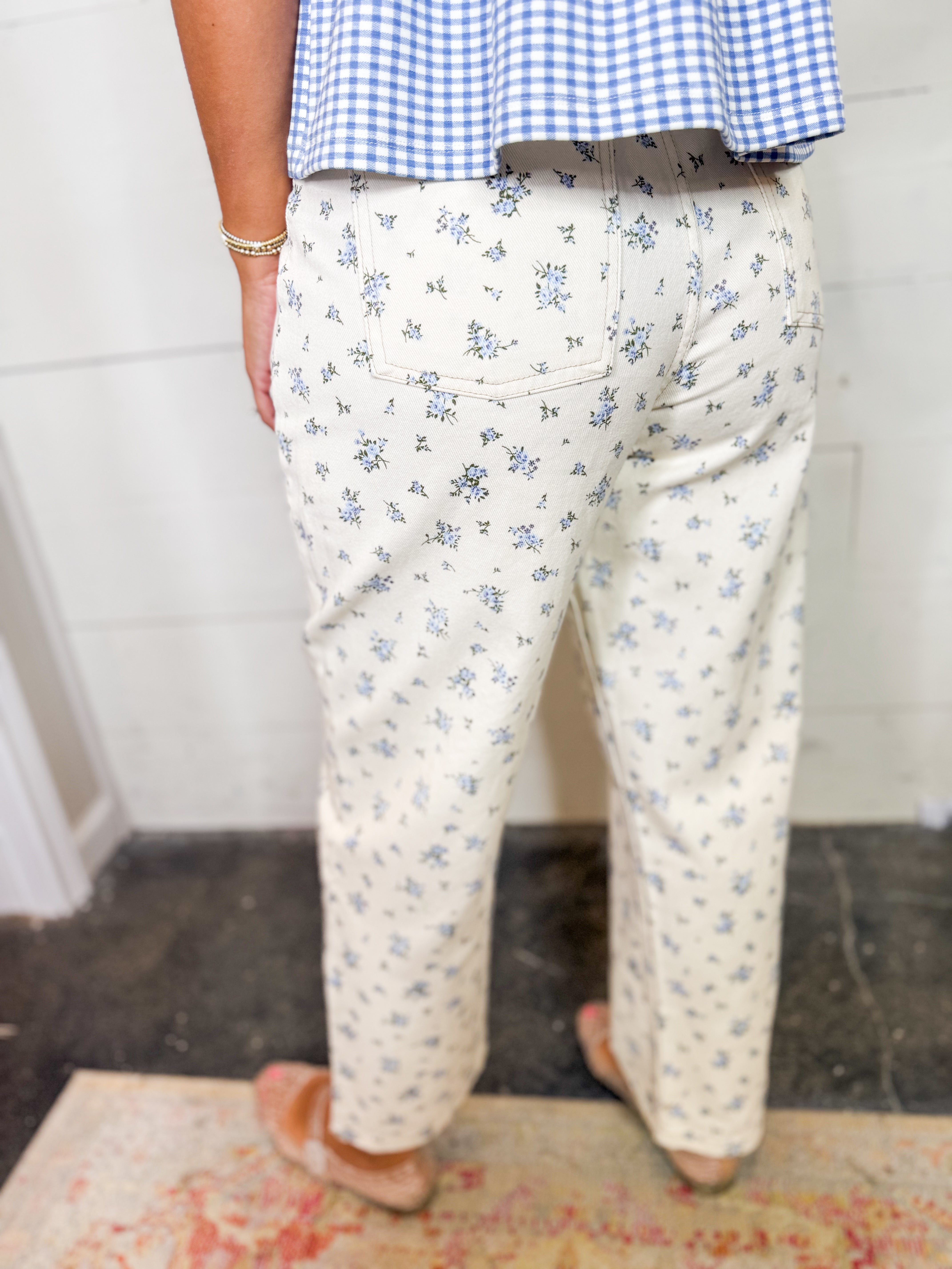 Floral Ecru Denim Pattern Jeans
