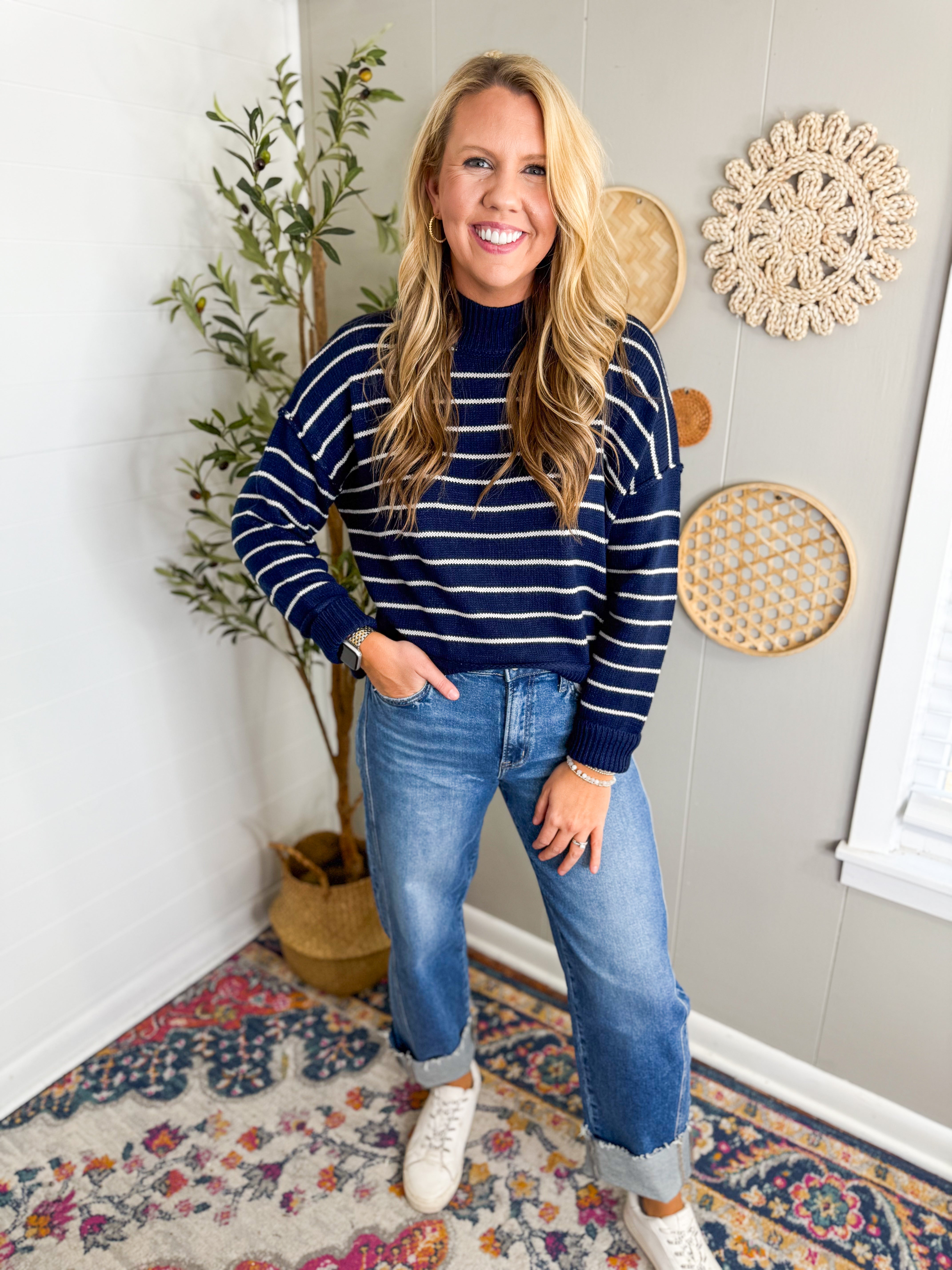 Mock Neck Striped Sweater