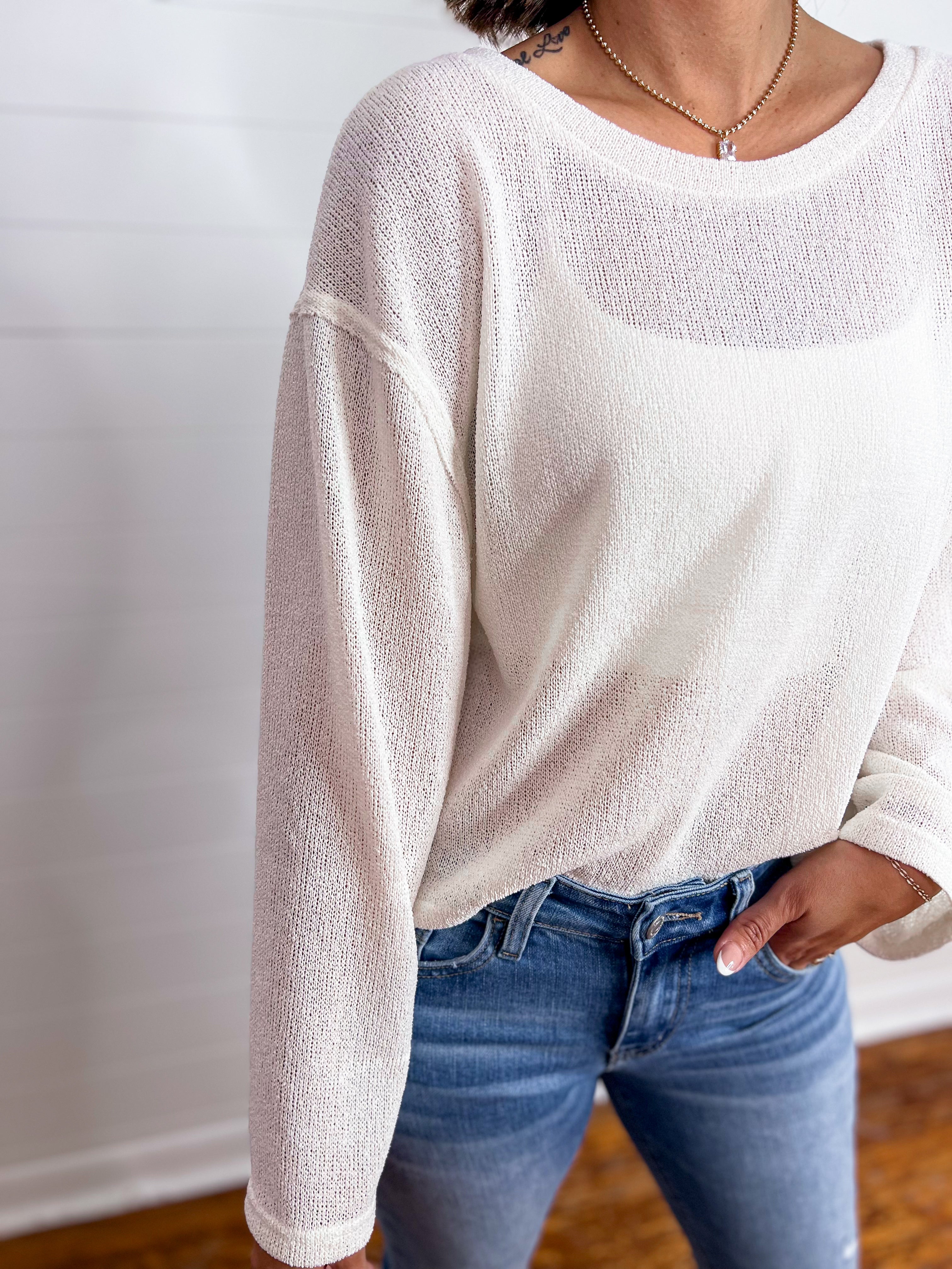 Solid Relaxed Fit Raw Edge Knit Top