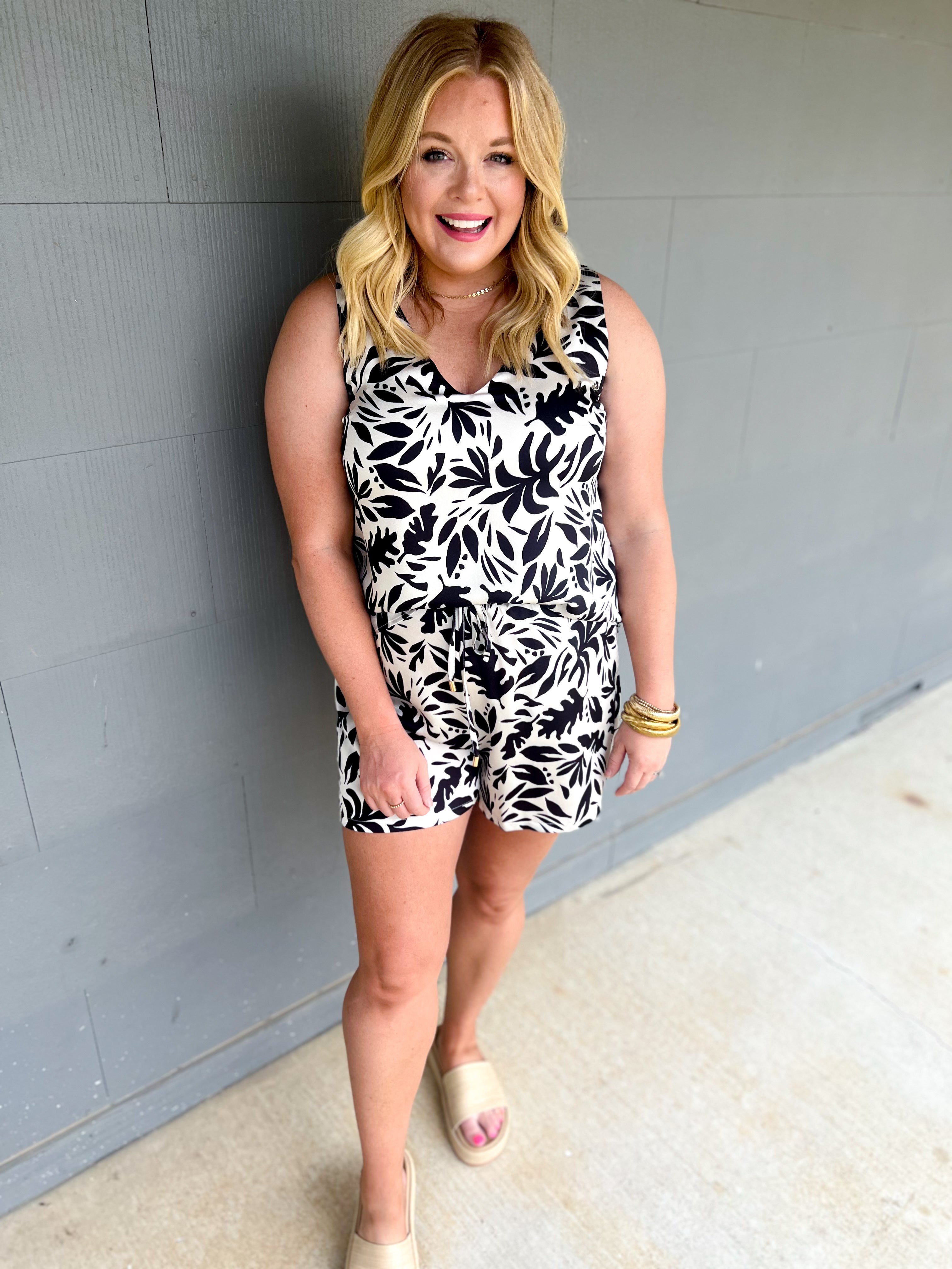 White And Black Palm Leaf Shorts