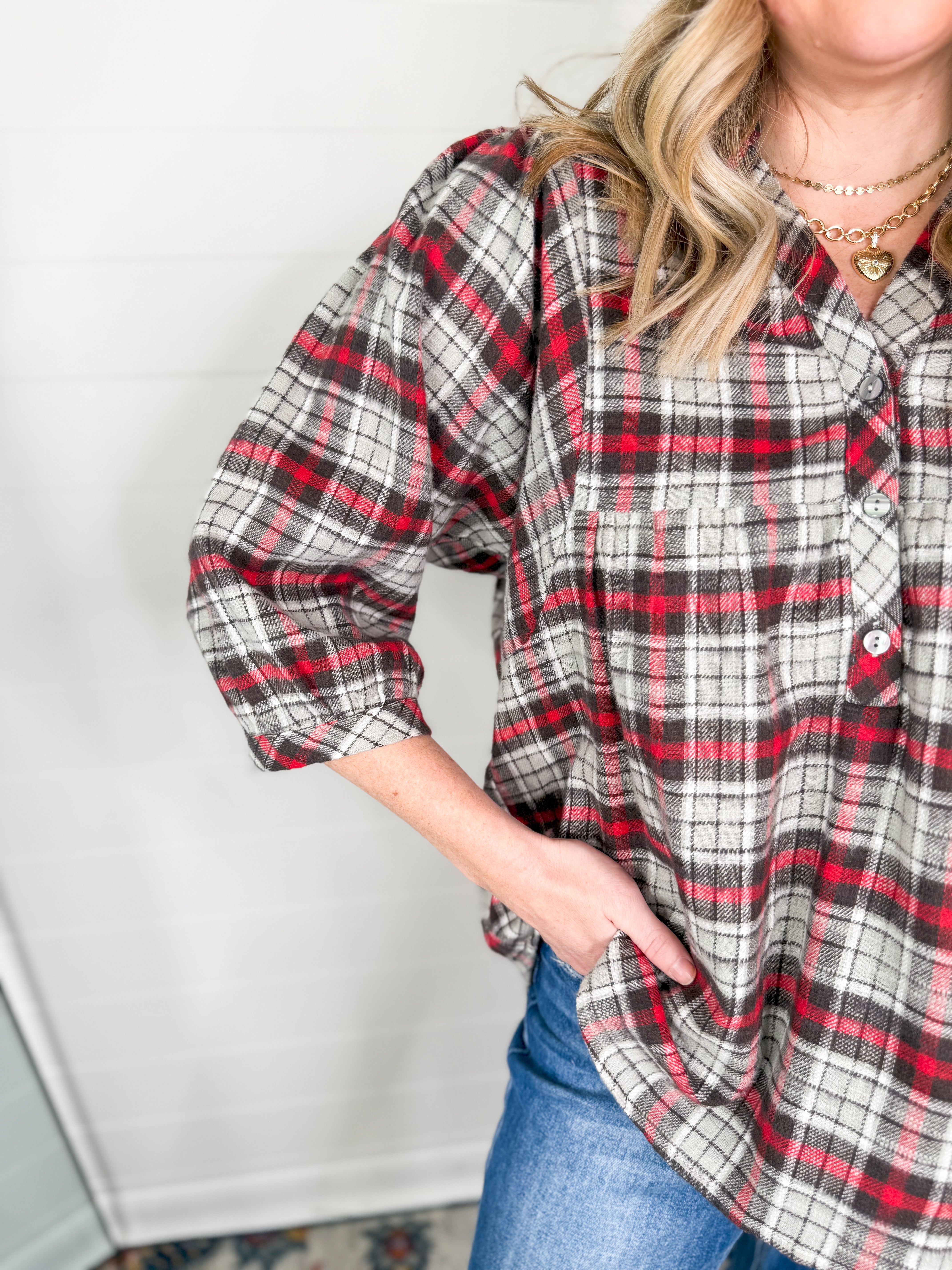 Grey Combo Babydoll Plaid Flannel