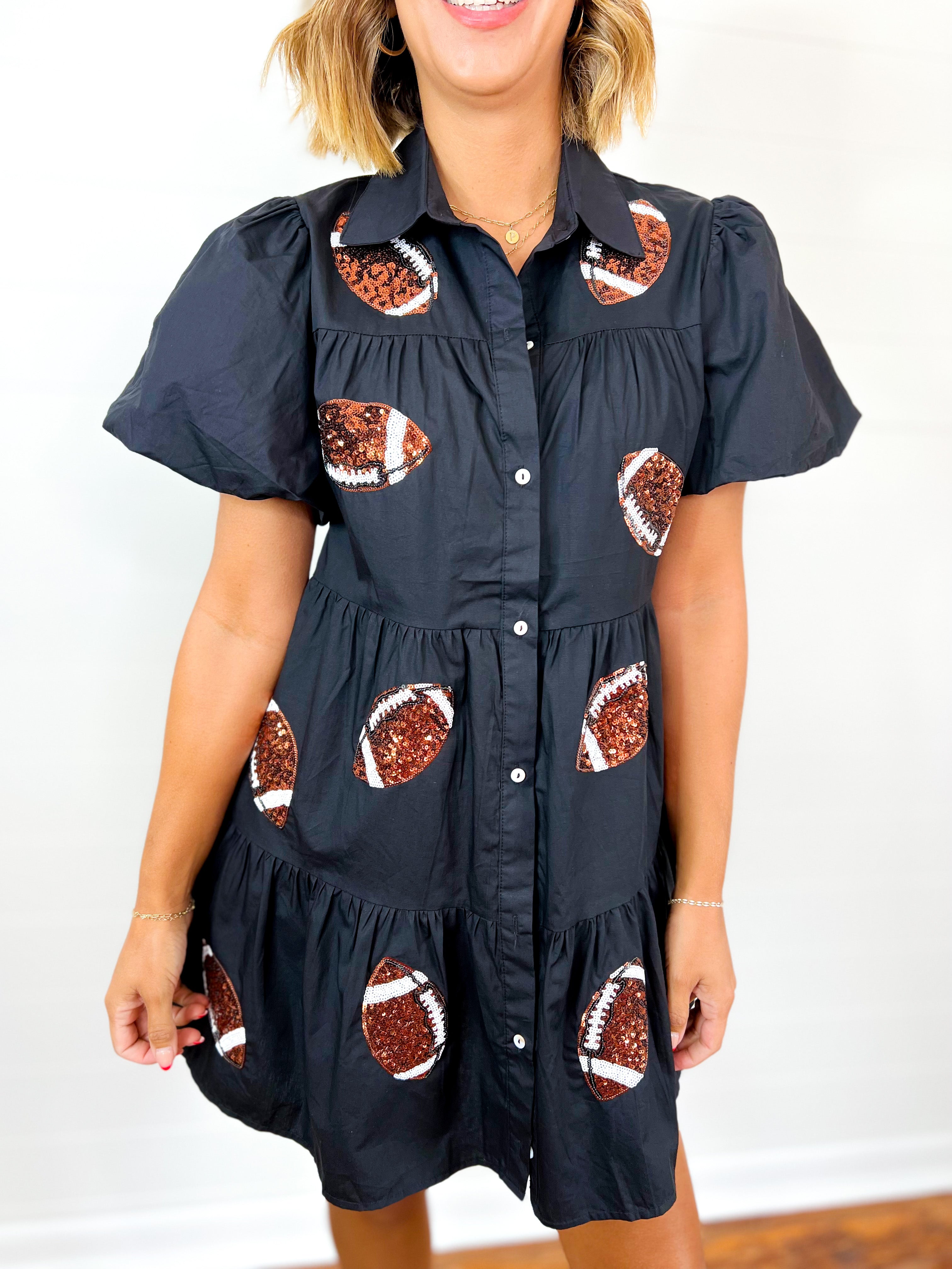 Poplin Button Down Shirt Tiered Sequin Football Dress