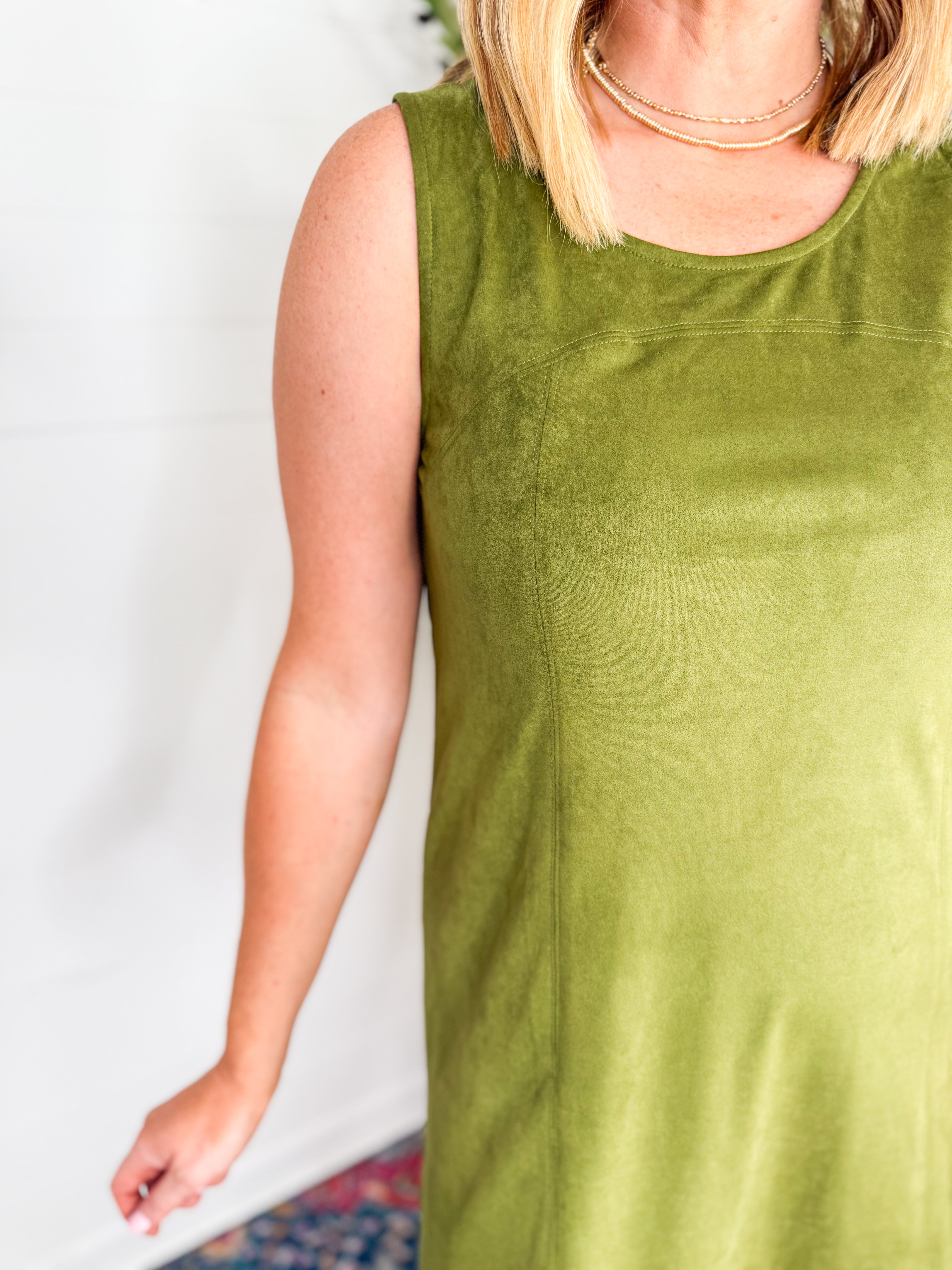 Green Suede Overall Mini Dress