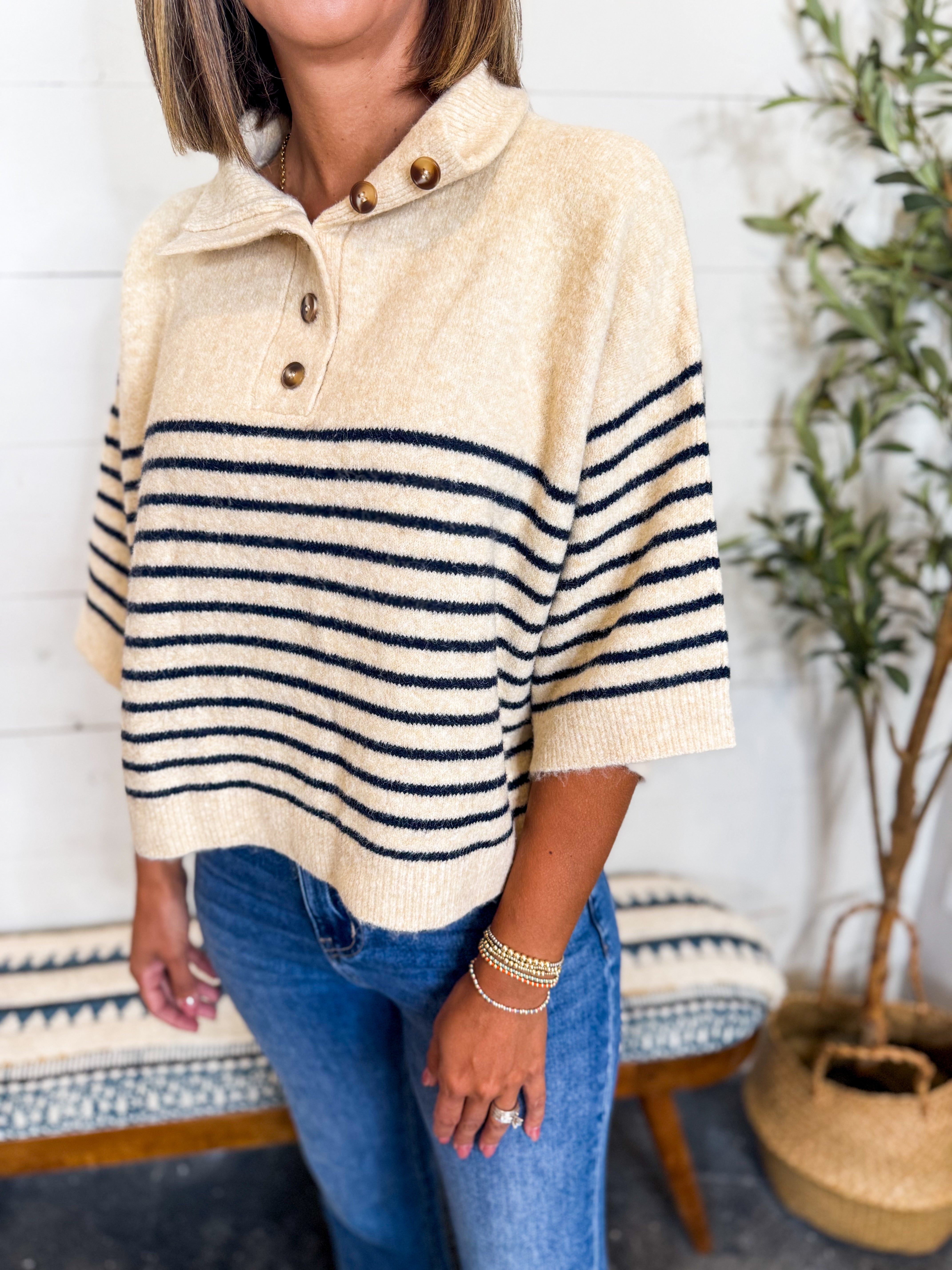 Stripe Short Sleeve Knit Top