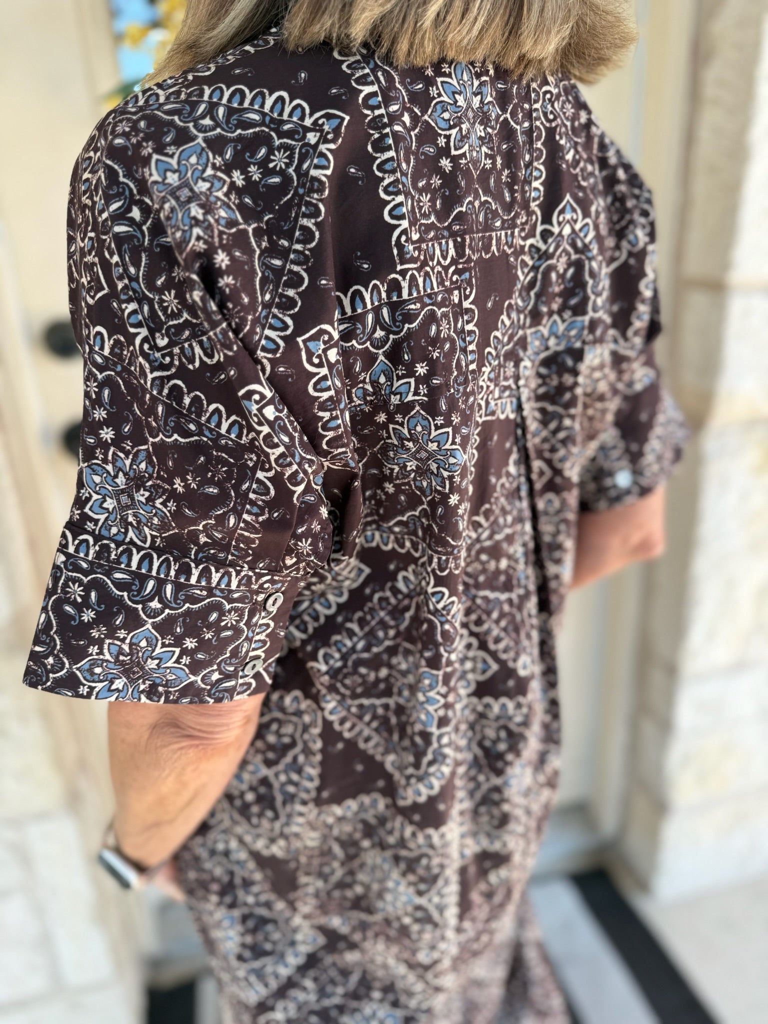 Brown Printed Collared Midi Dress