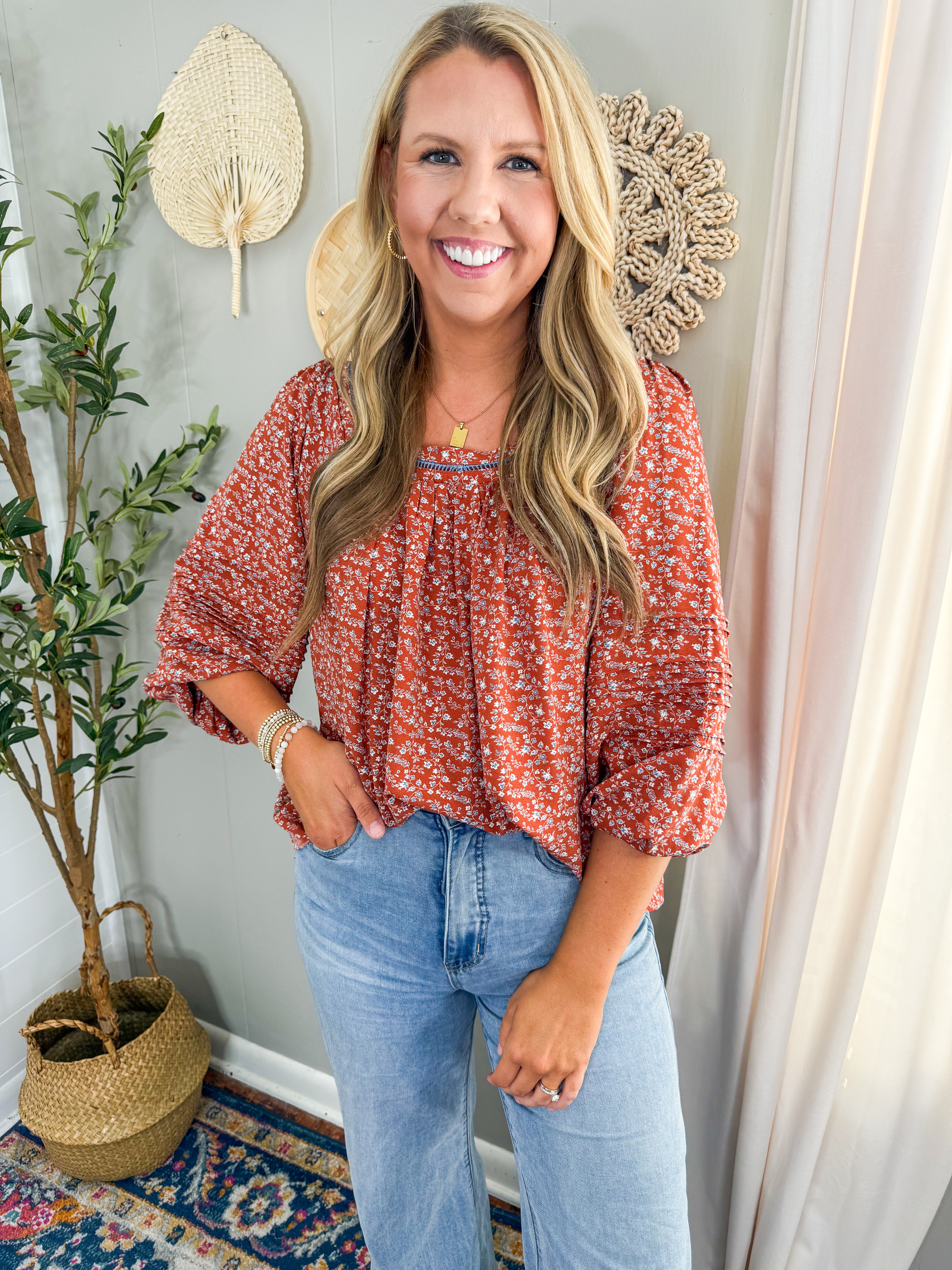 Floral Printed Square Neck Blouse