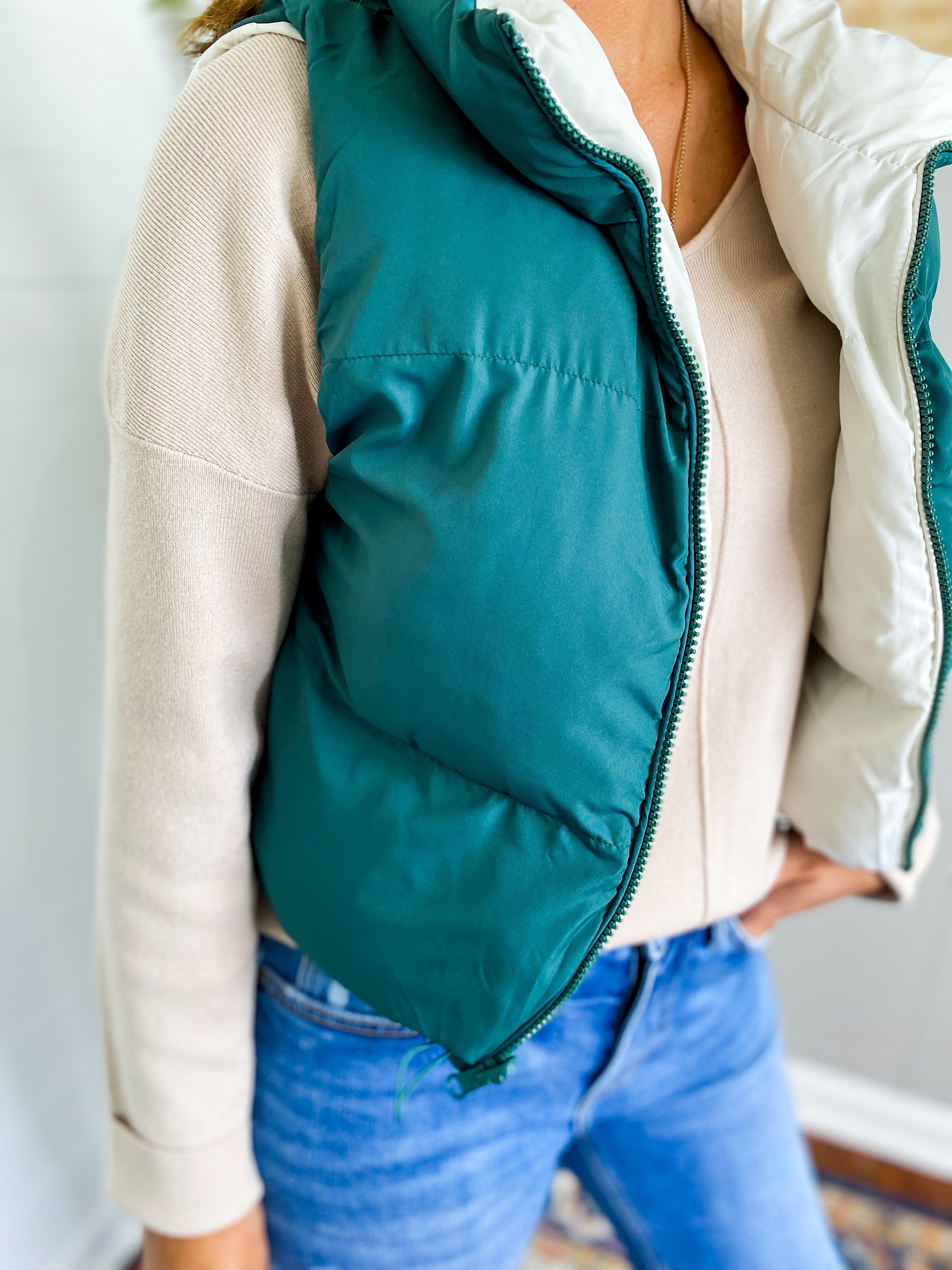 Reversible Zip Up Cropped Puffer Vest