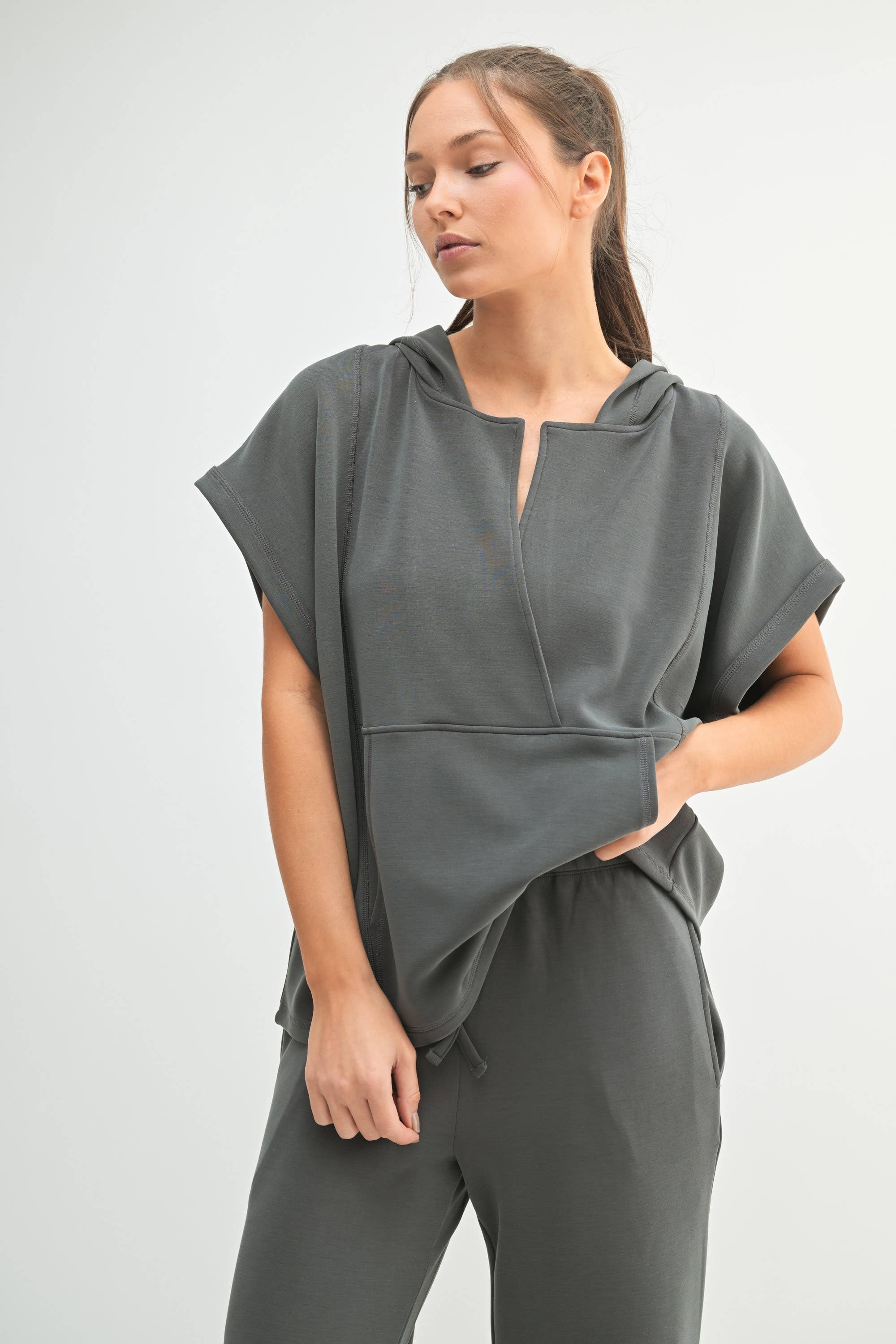 Mono B - Laguna Boxy Fit V-Neck Hoodie