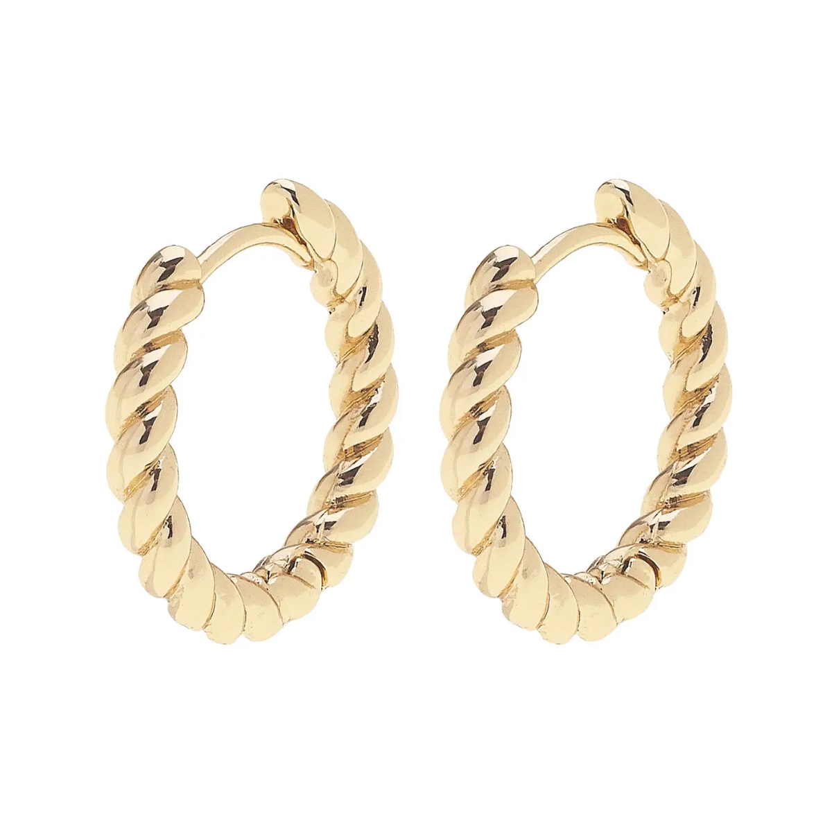 Amber Twisted Huggie Hoop Earrings in Shiny Gold