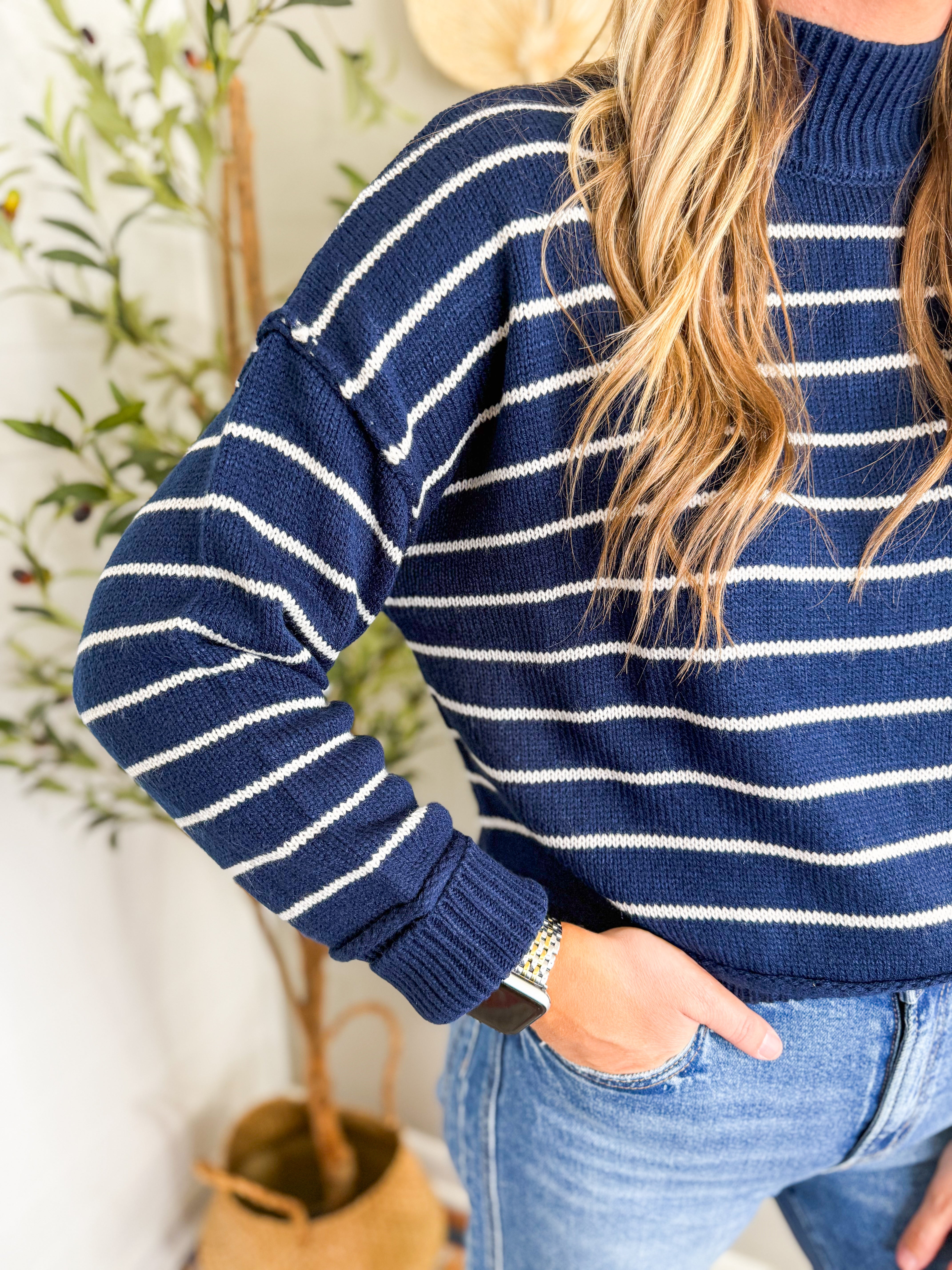 Mock Neck Striped Sweater