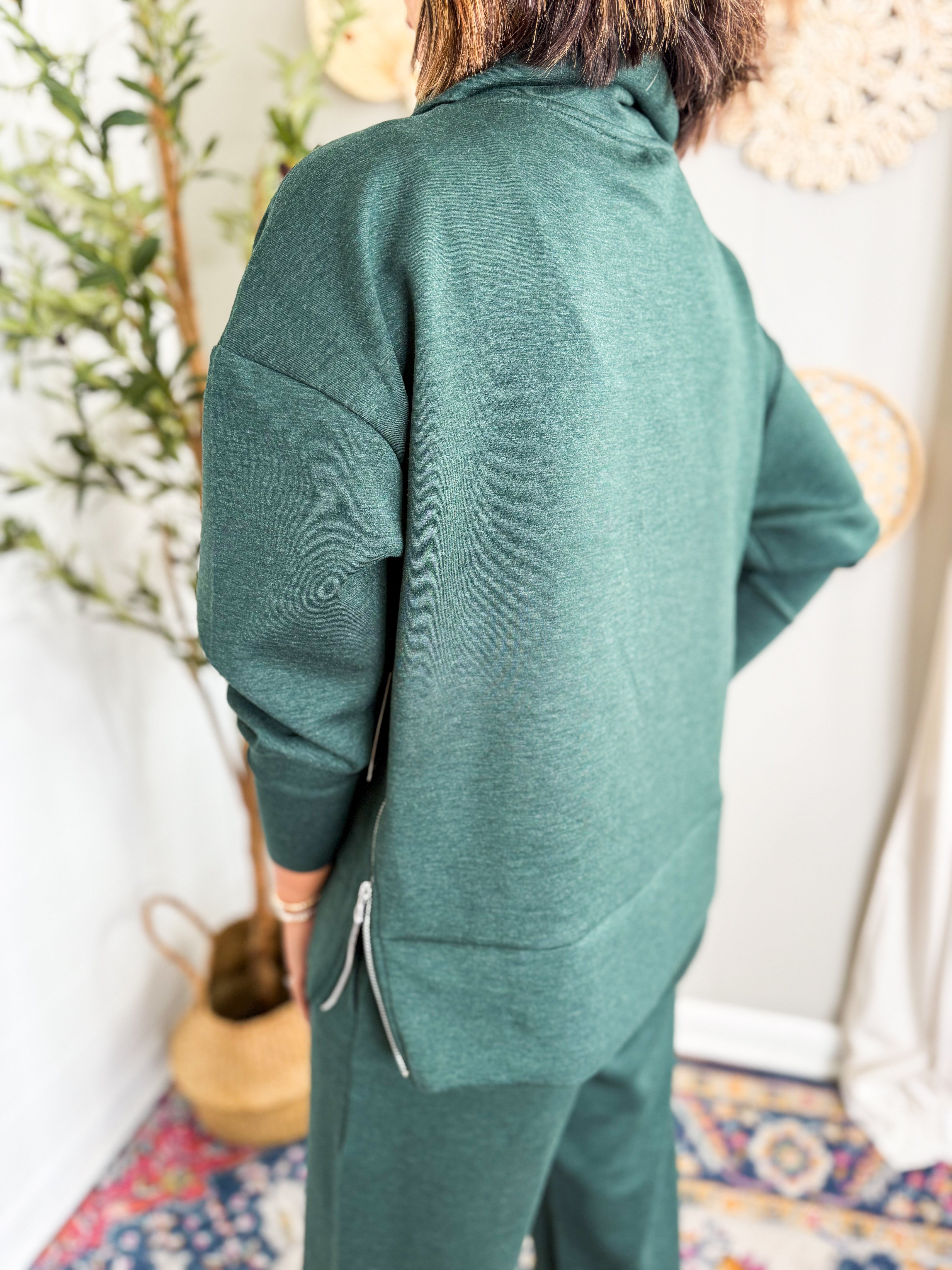 RD Fillana Soft Knit Long Sleeve Fold Over Collar - Pine