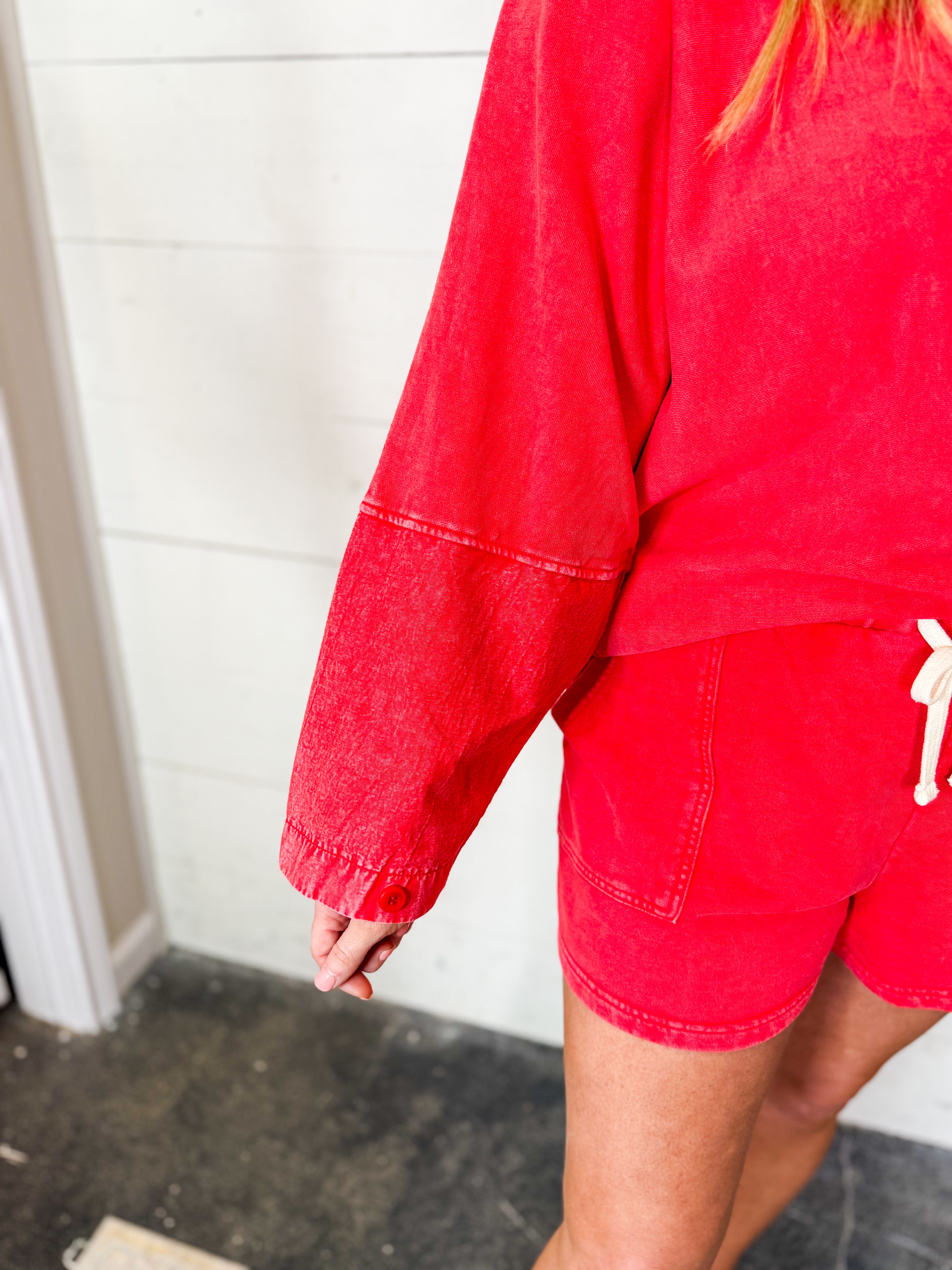 RD Eva French Terry Long Sleeve Pullover - Cherry