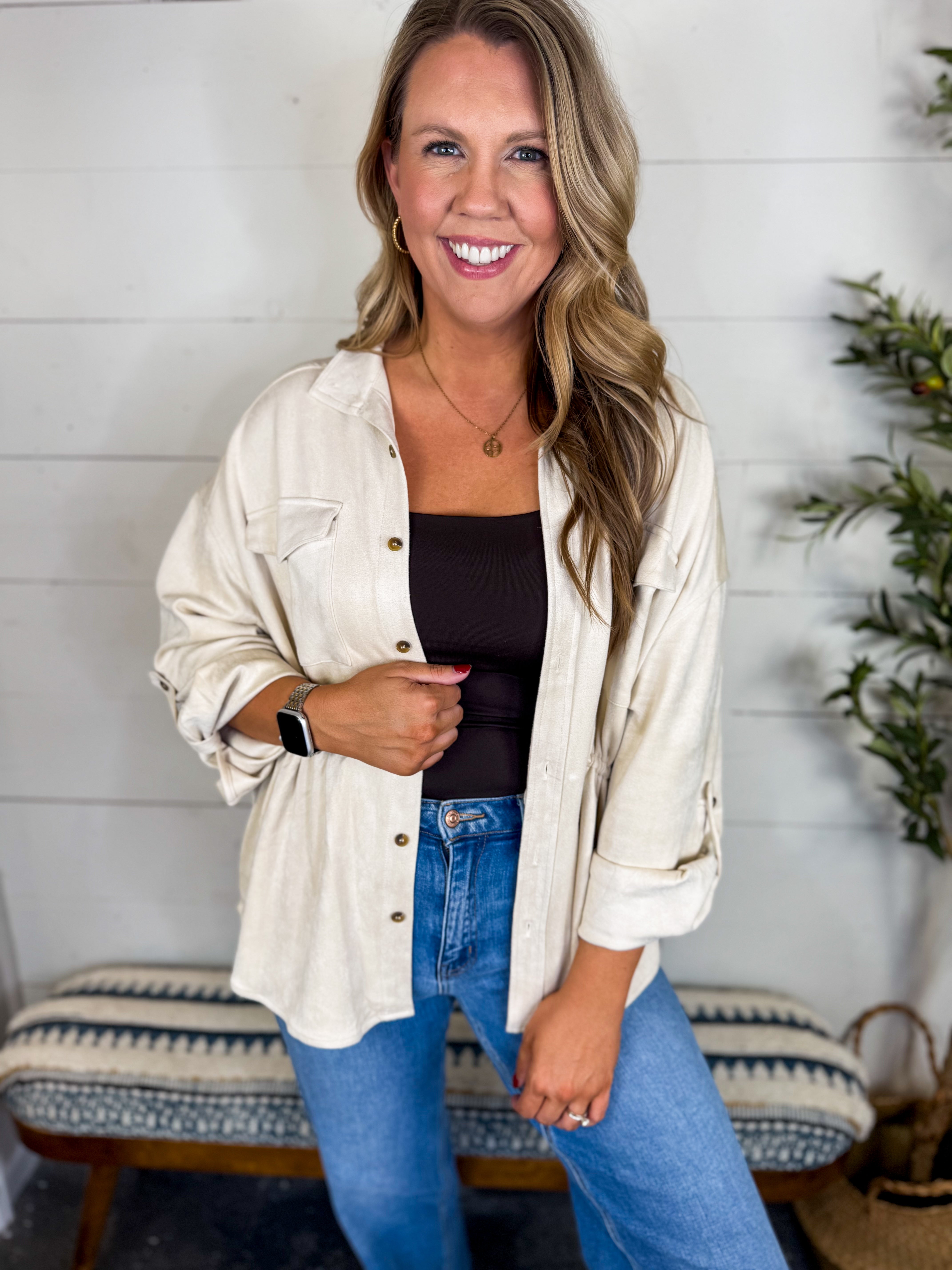 Mustard Seed Faux Suede Drawstring Waist Jacket