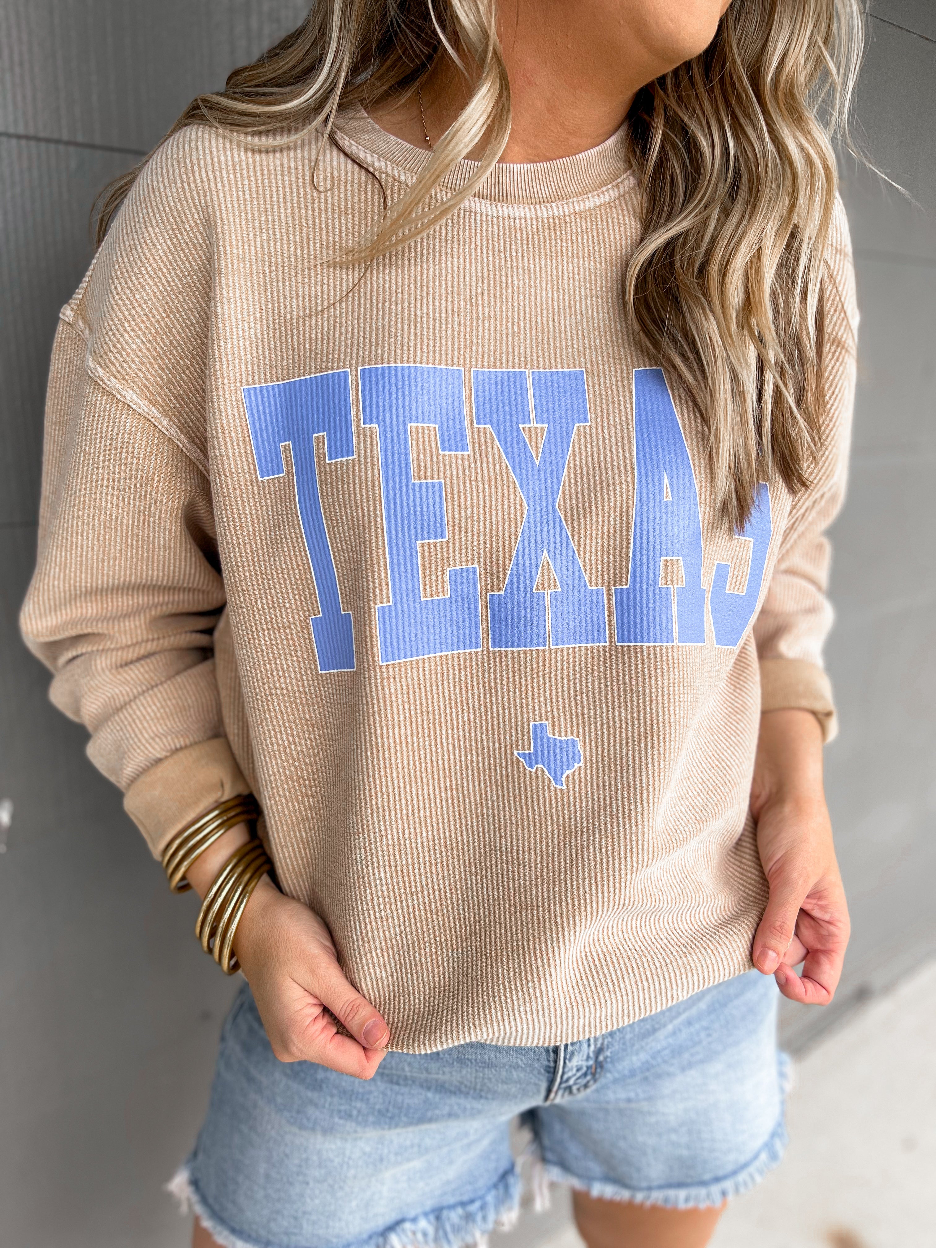 Charlie Southern Texas Blue Font Latte Corded Sweatshirt