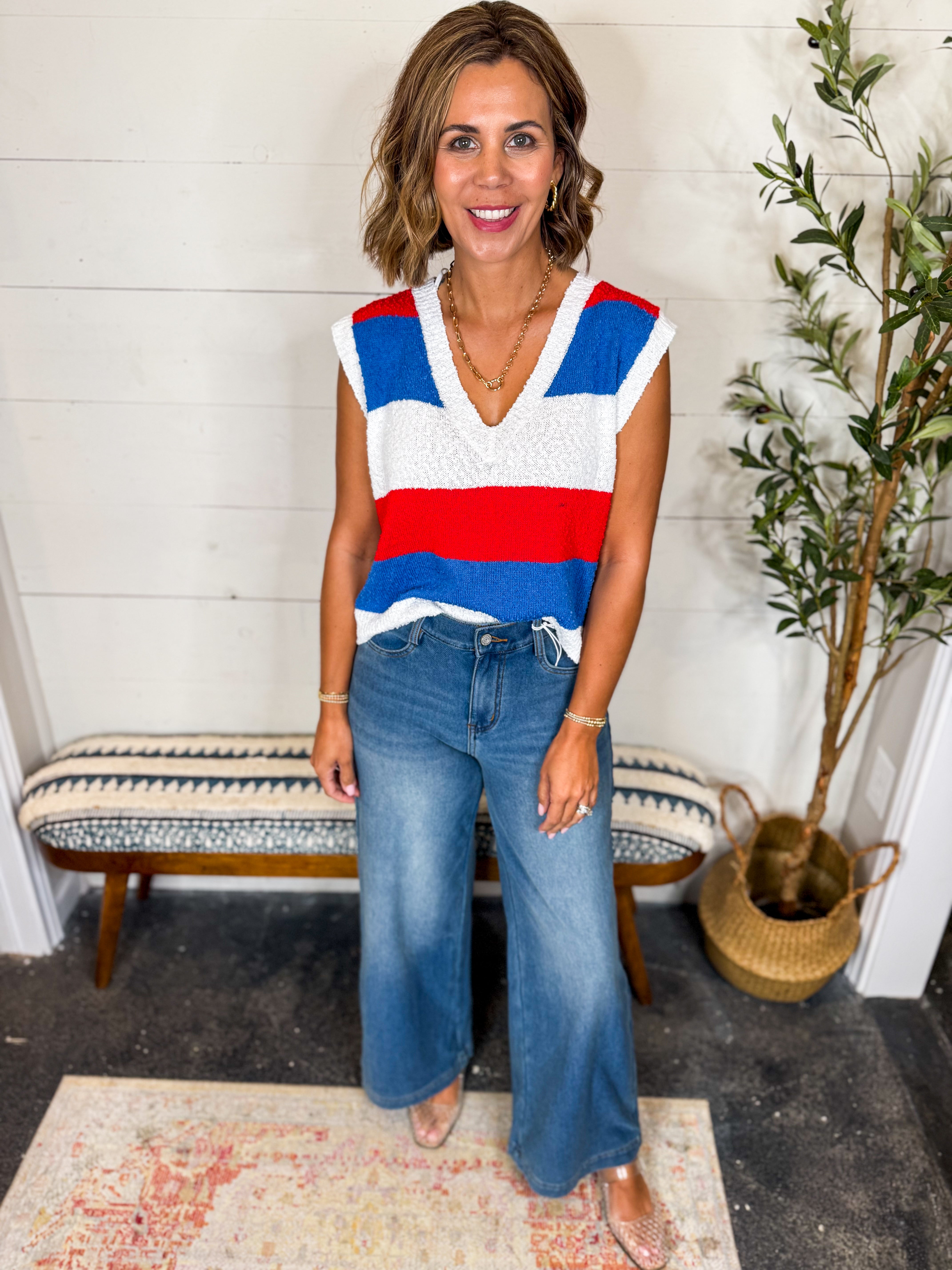 Striped Relaxed Crop Sweater Vest