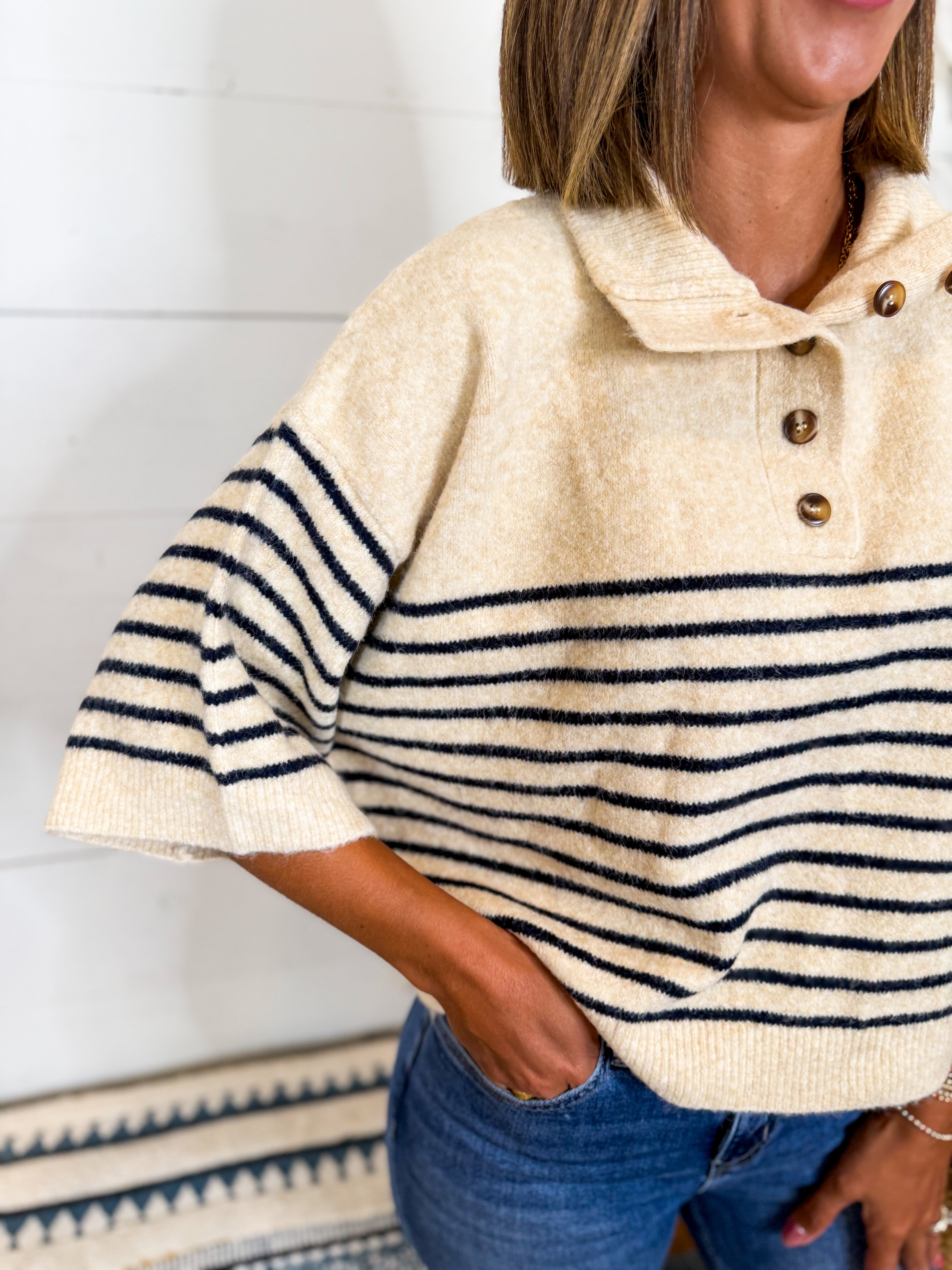 Stripe Short Sleeve Knit Top