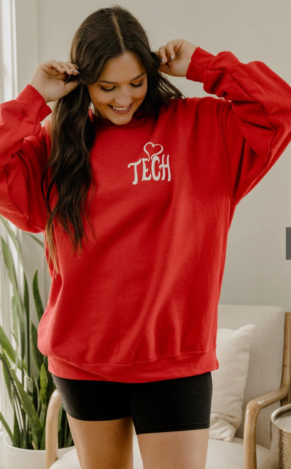 LivyLu Red Texas Tech Lyric Puff Ink Sweatshirt