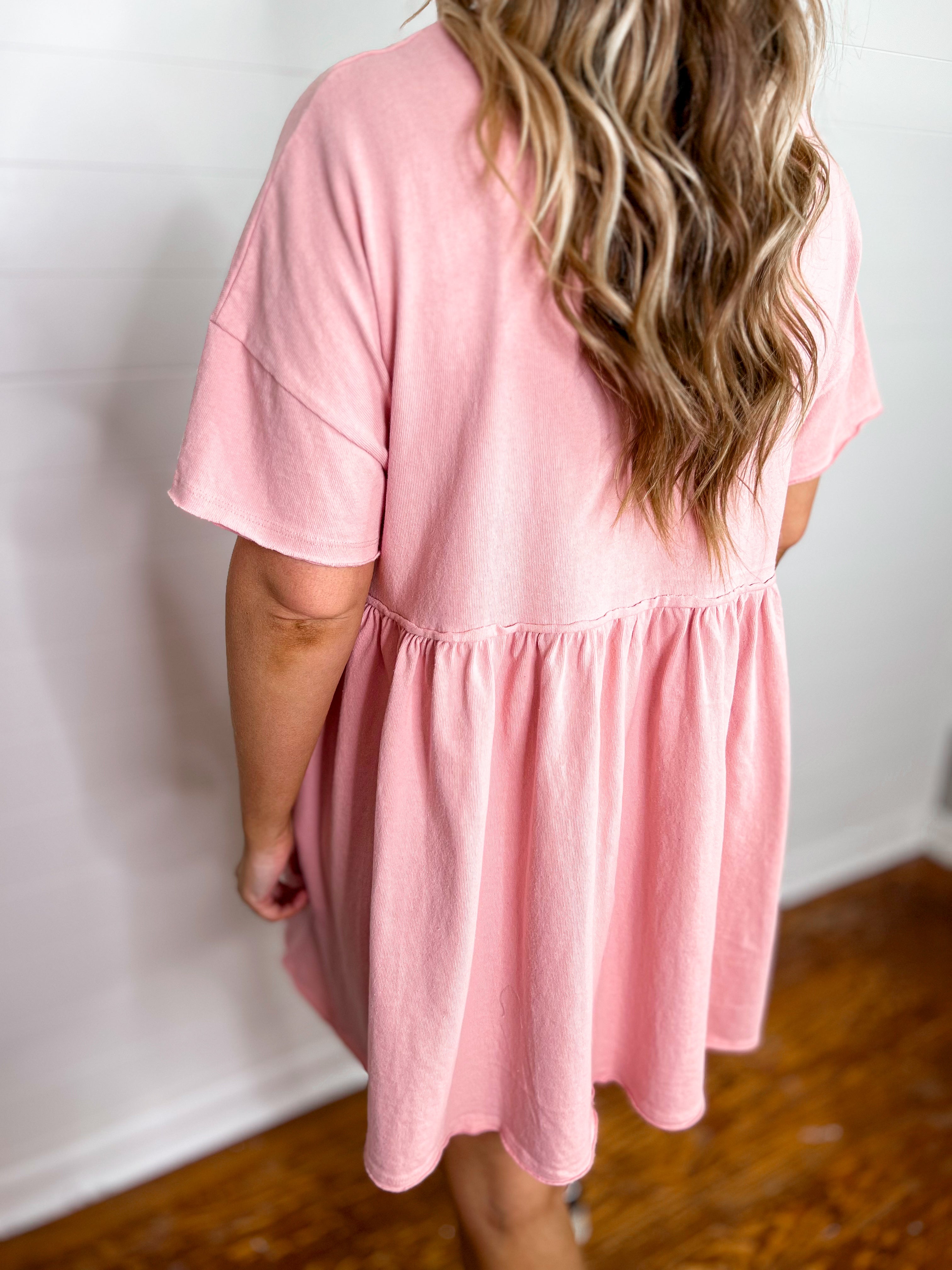 Short Sleeve Rose Colored Babydoll Dress