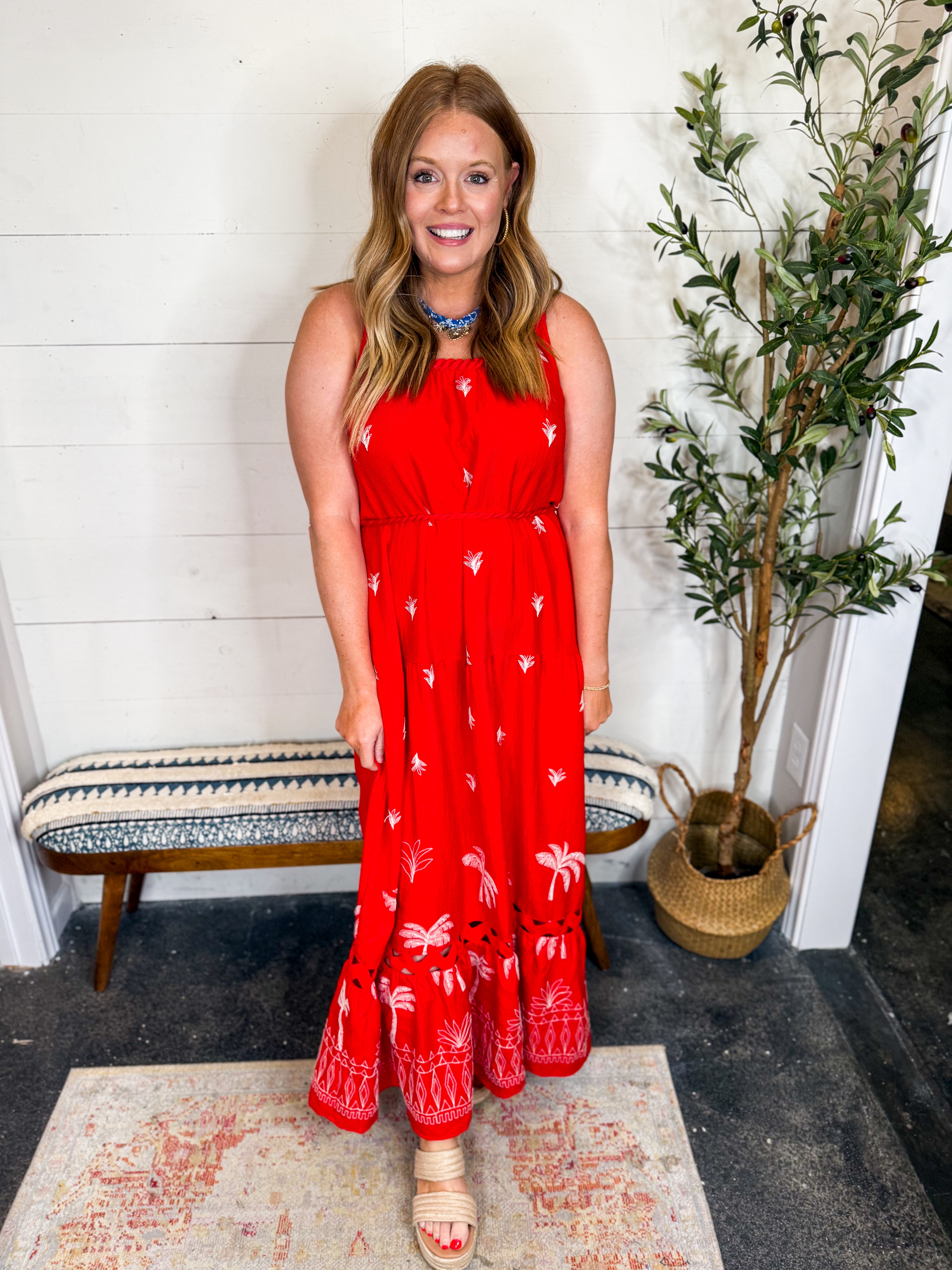 Red Embroidery Maxi Dress