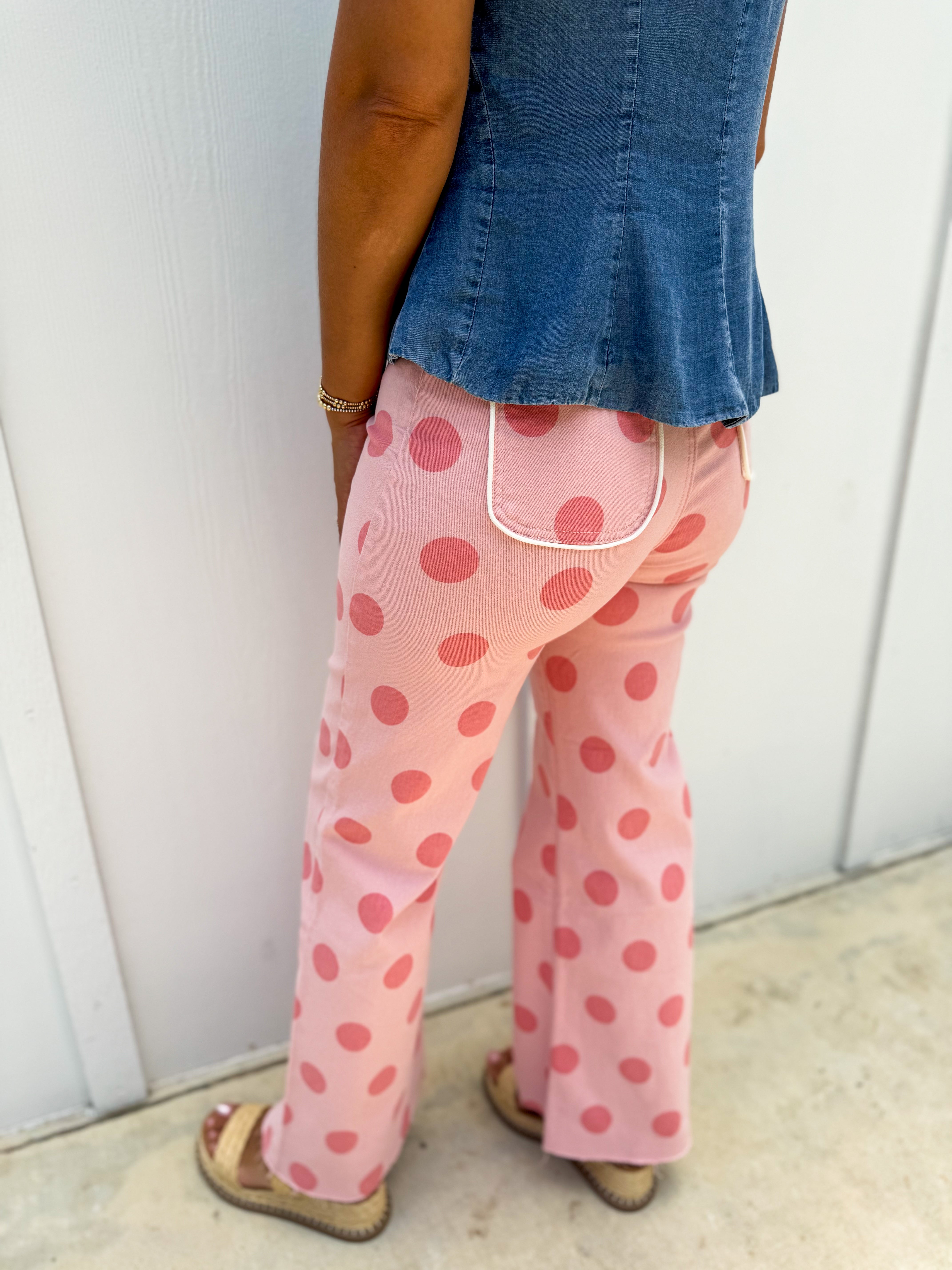 Big Polka Dot Stretchy Blush Denim Pants