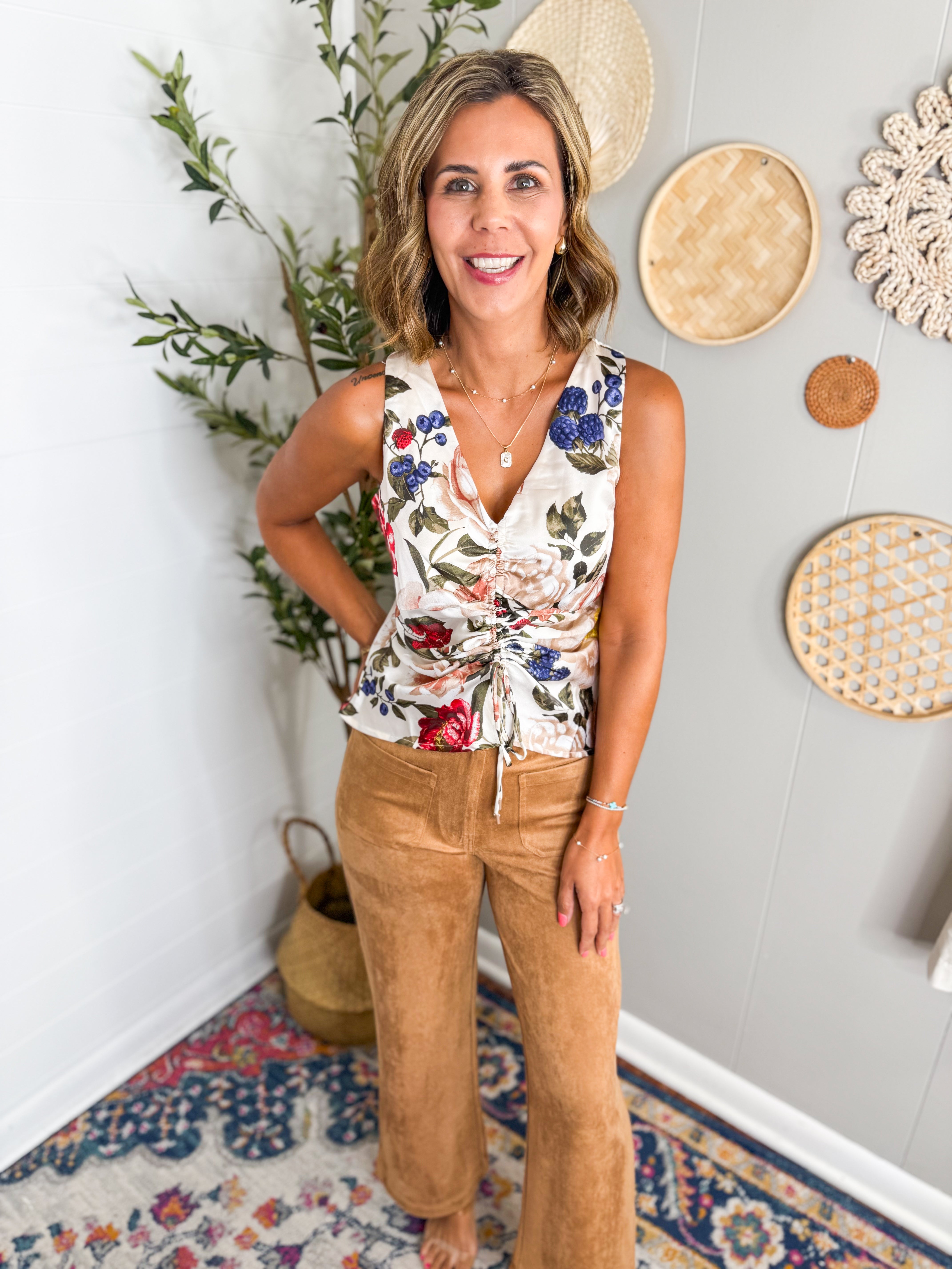 Faux Suede Wide Leg Pant