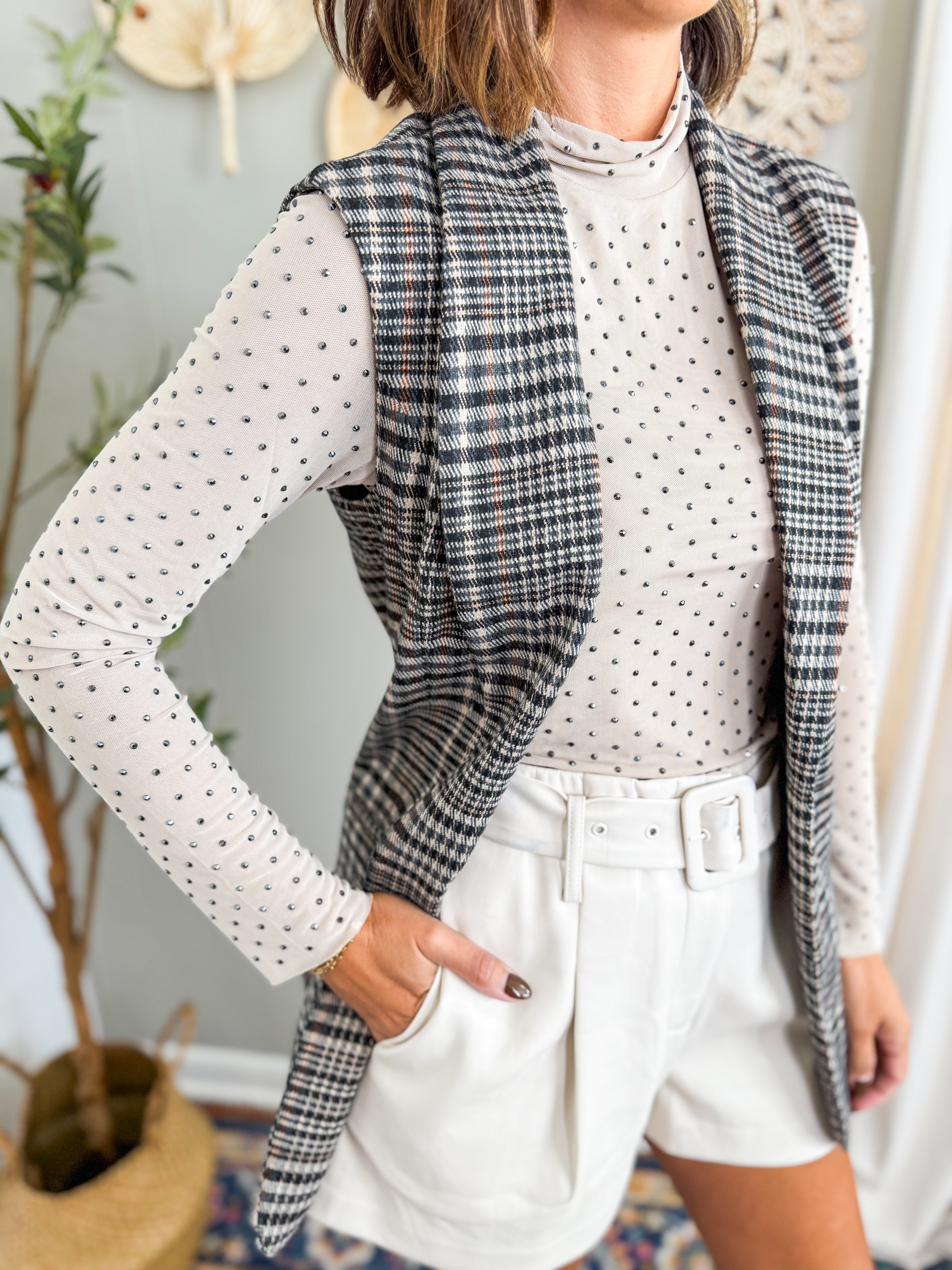 Plaid Pattern Self Tie Vest