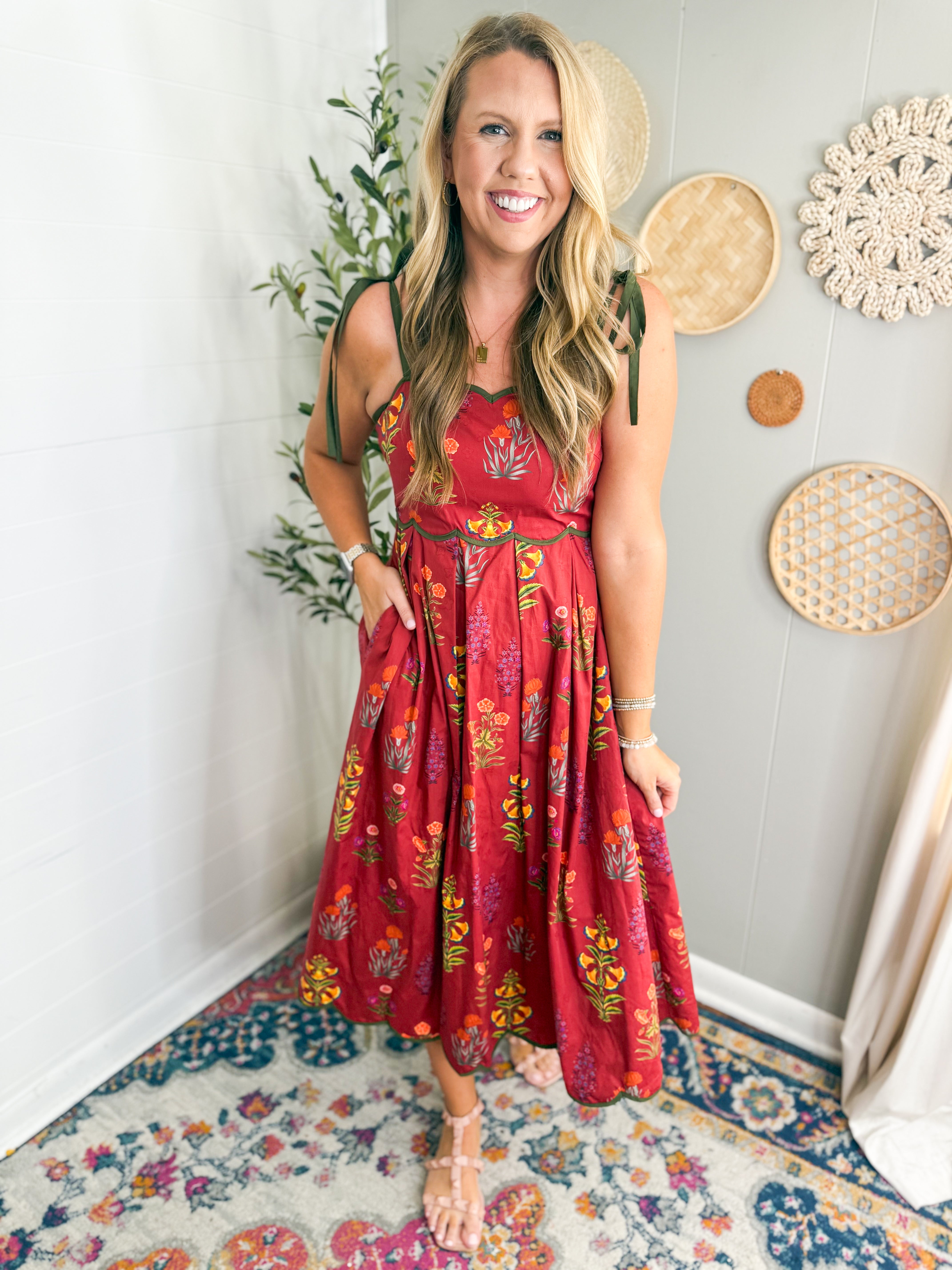 Floral Print Tie Strap Midi