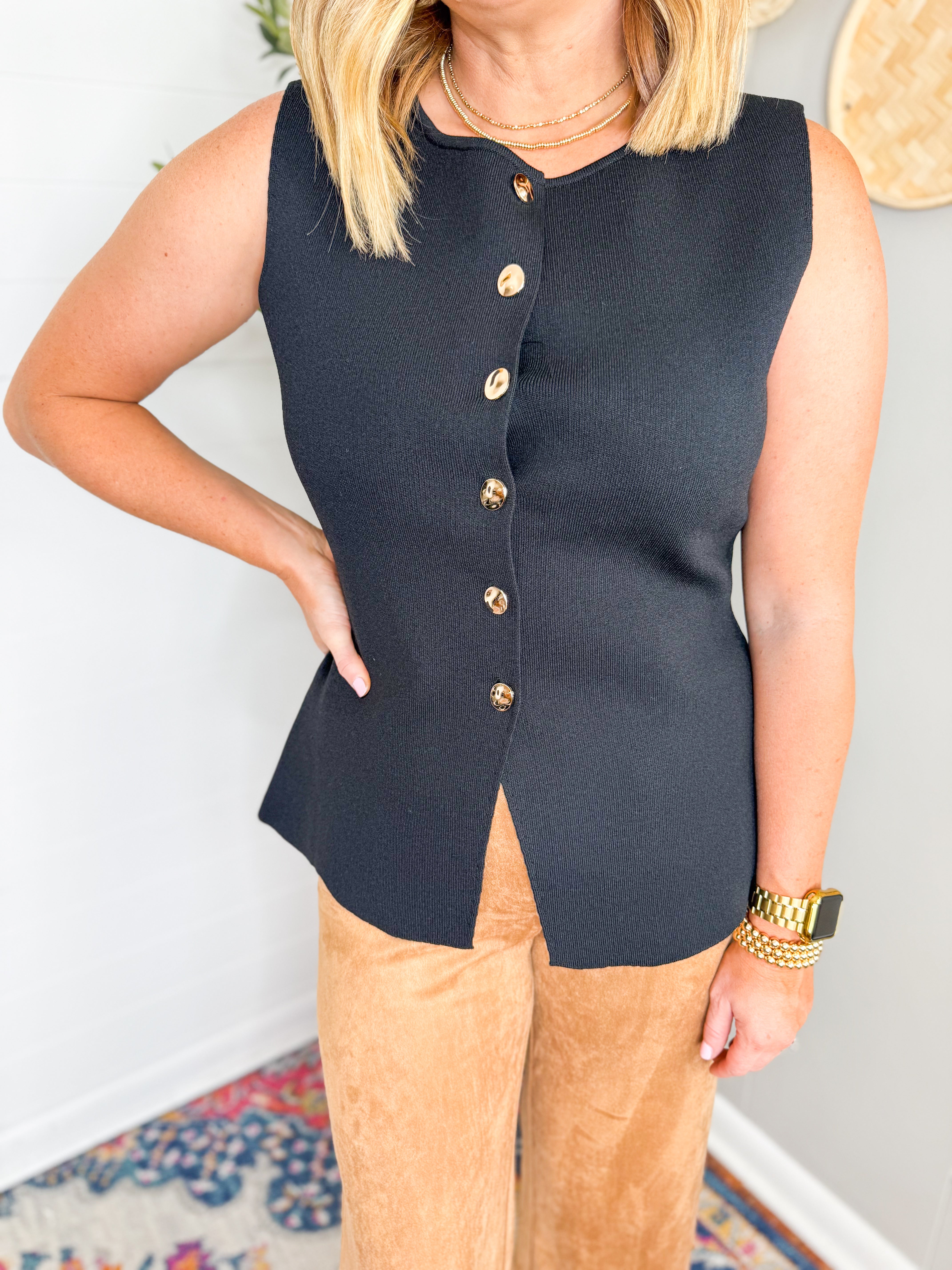 Button Front Knit Vest