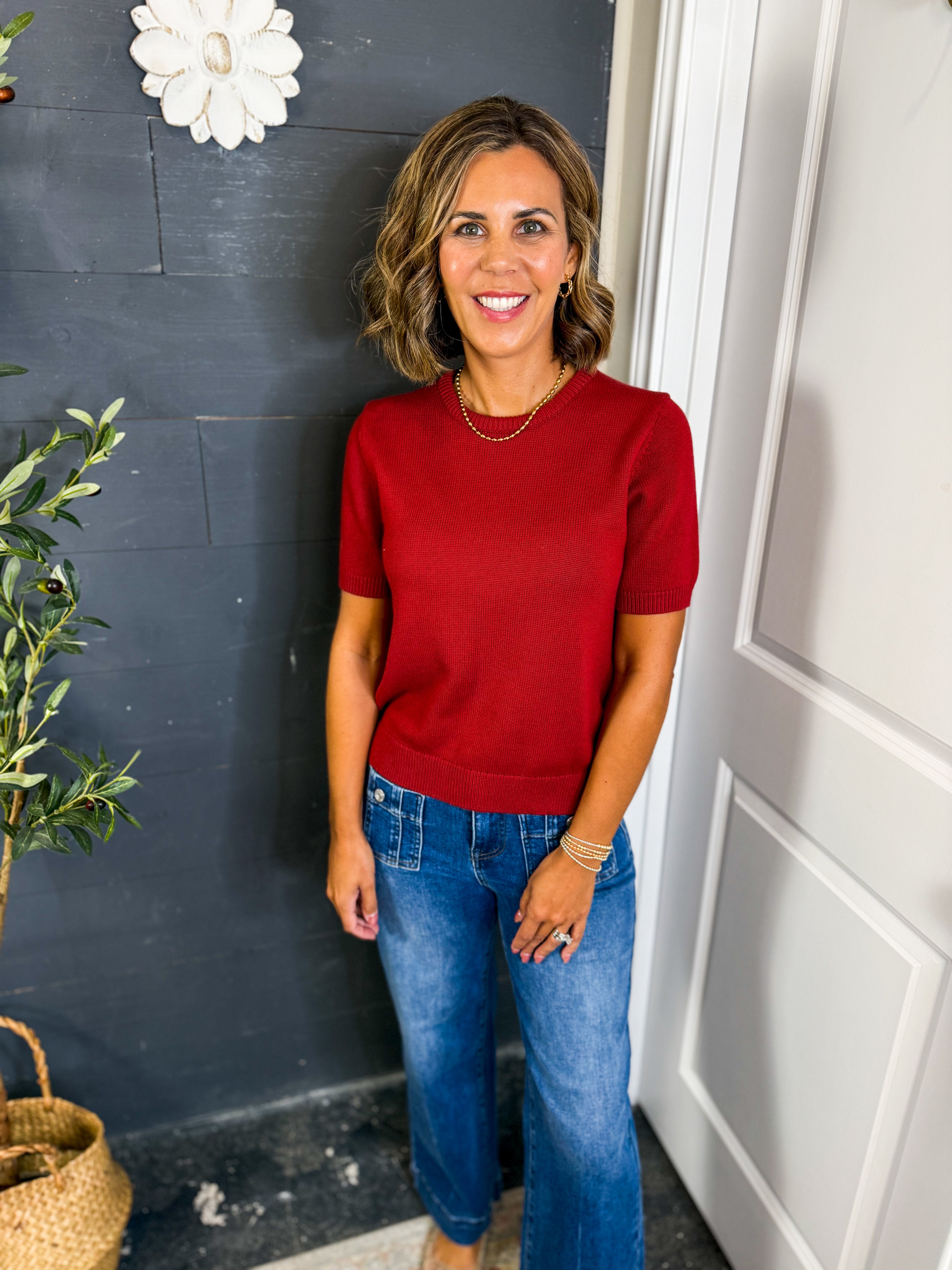 Round Neck Crop Sweater Burgundy