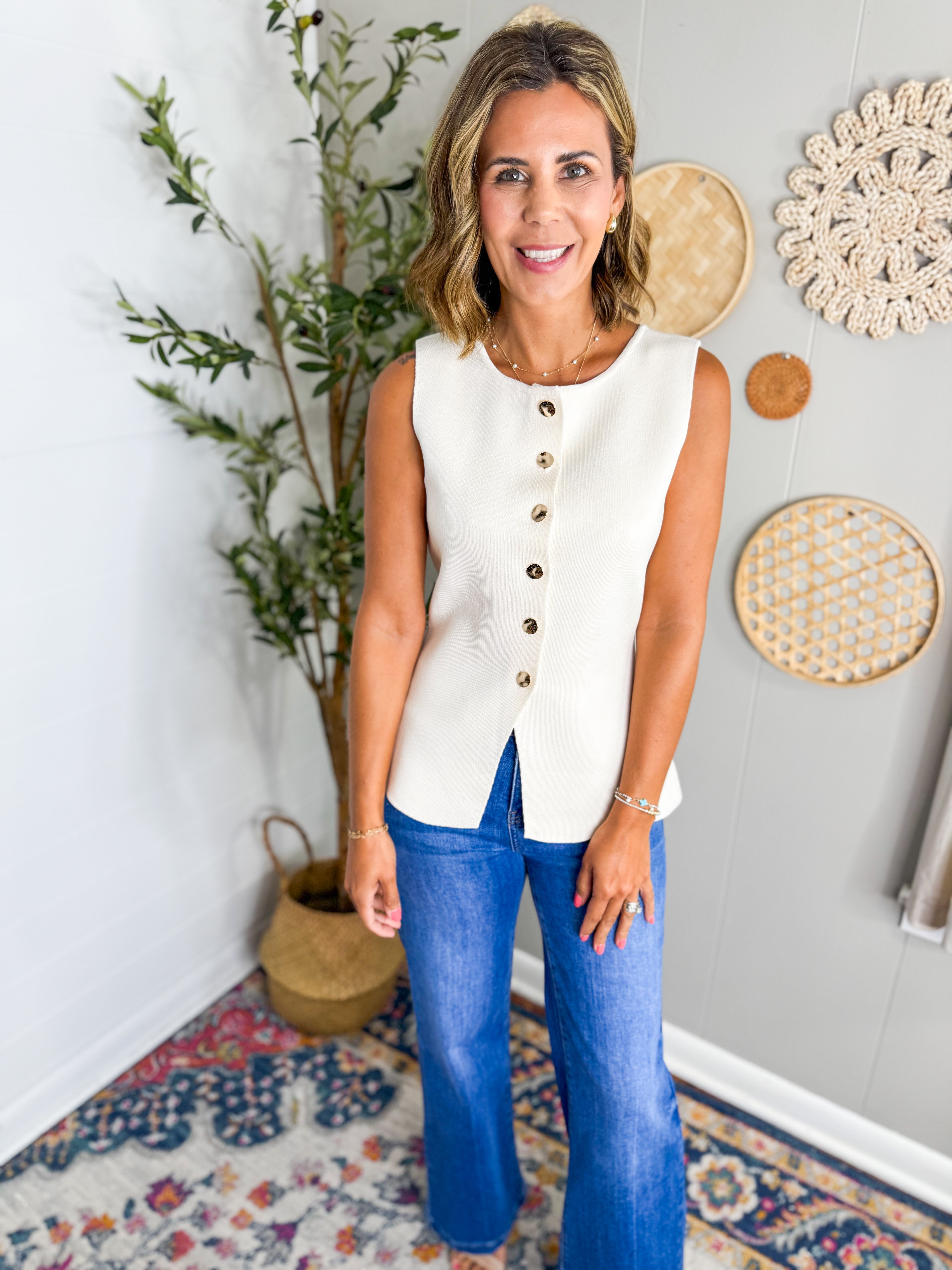 Button Front Knit Vest