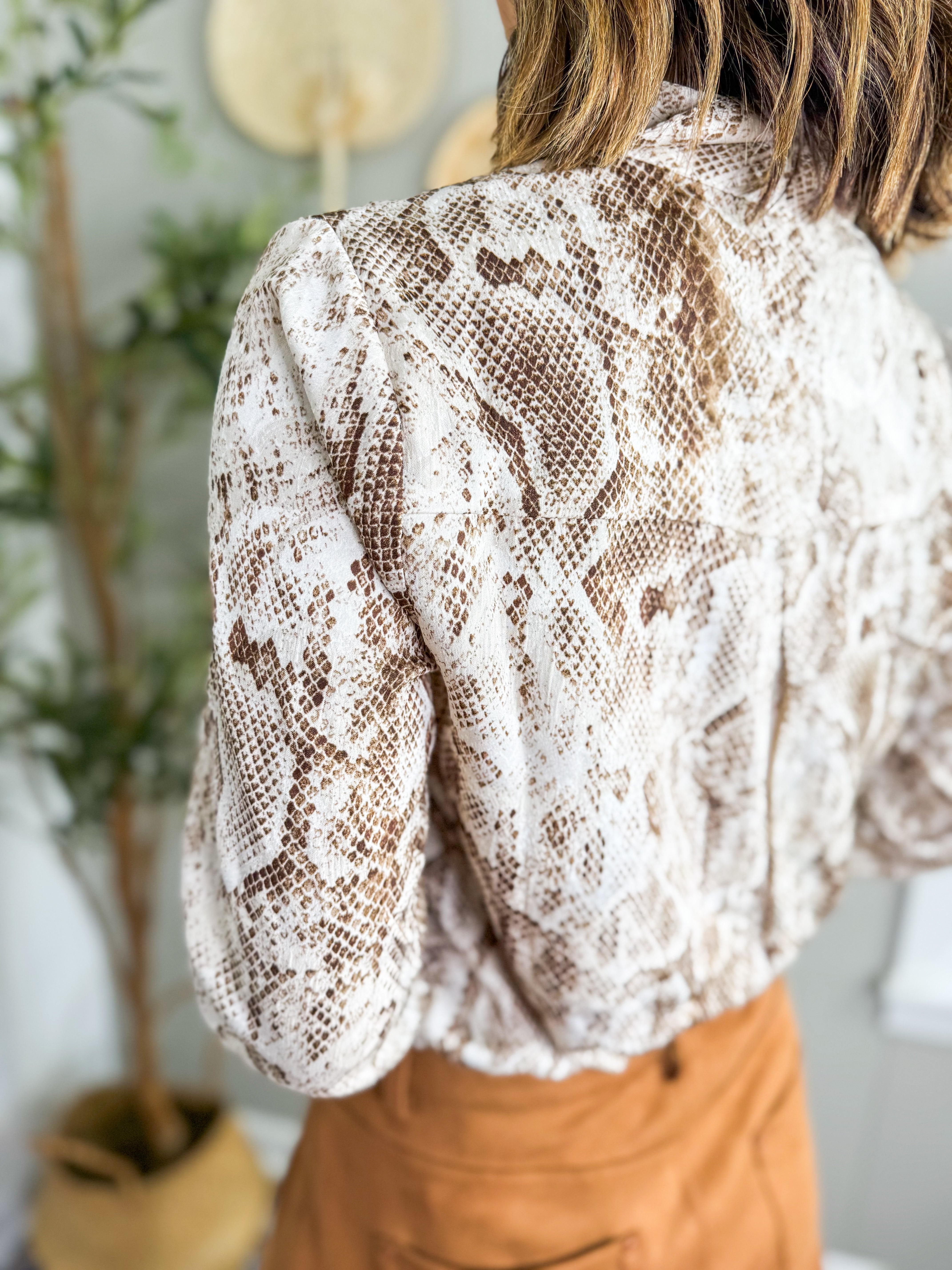 Brown Python Button Front Blouse