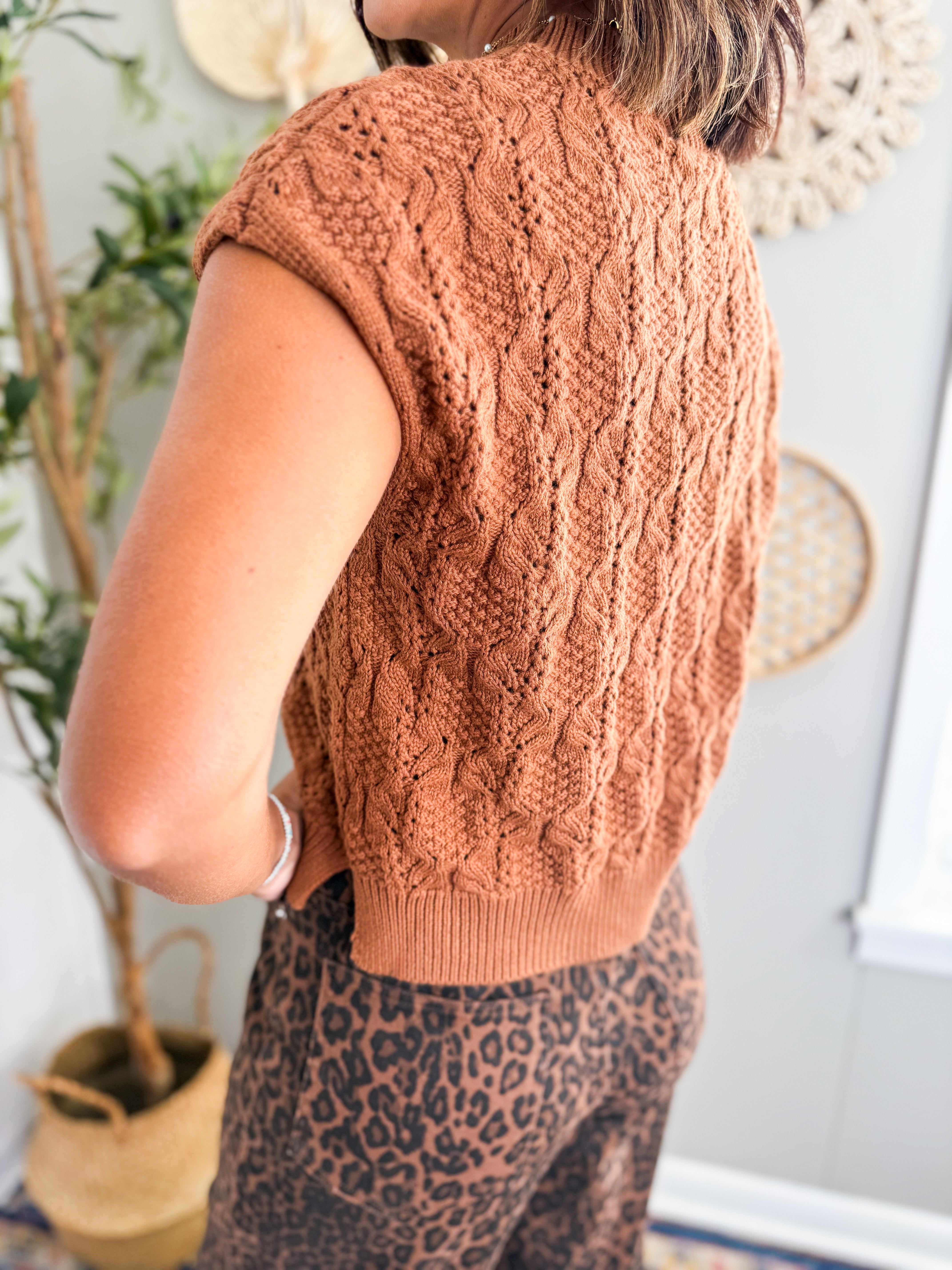 Sleeveless Knit Mock Neck Sweater