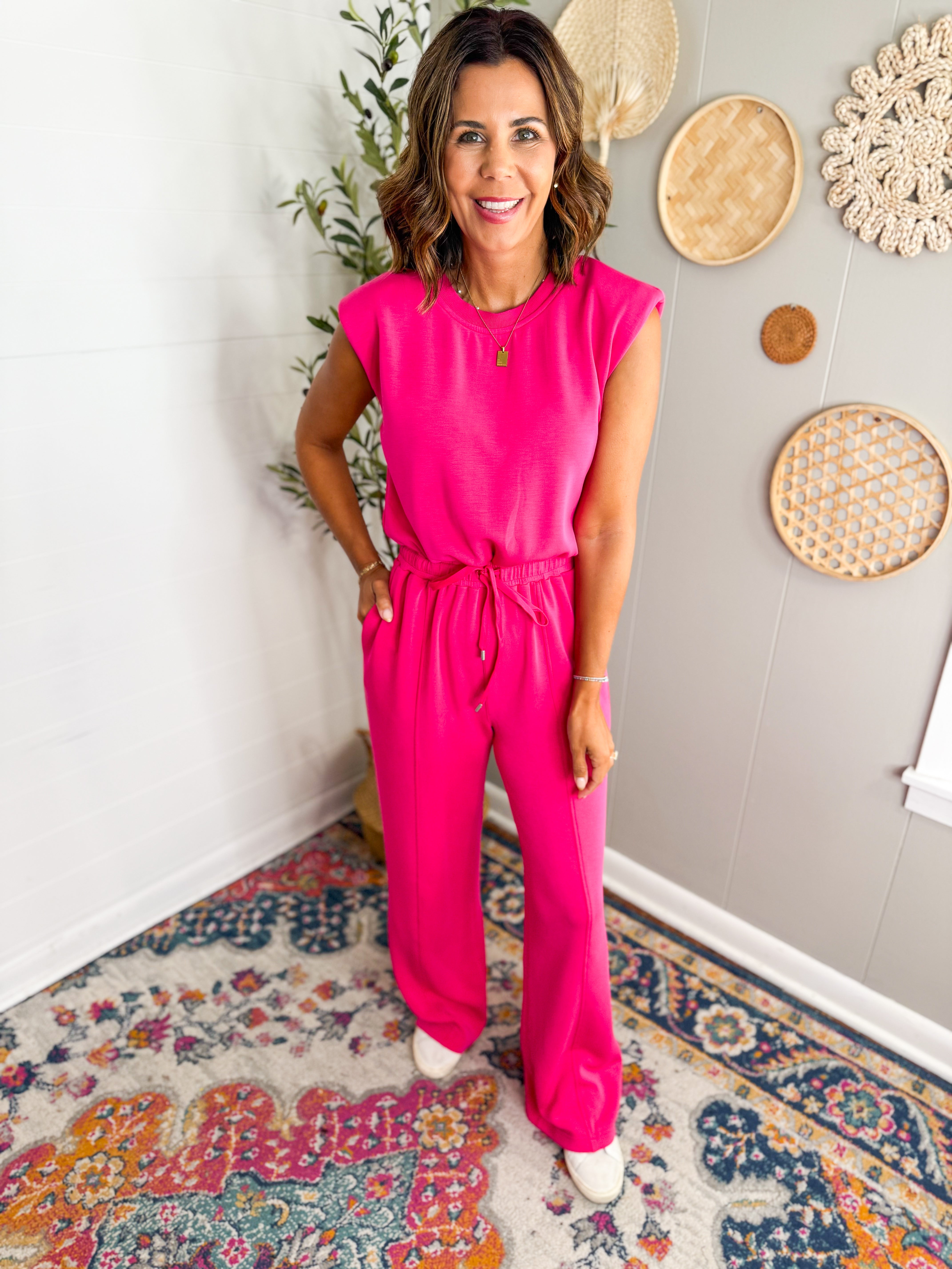 Knit Wide Leg Jumpsuit - Fuchsia