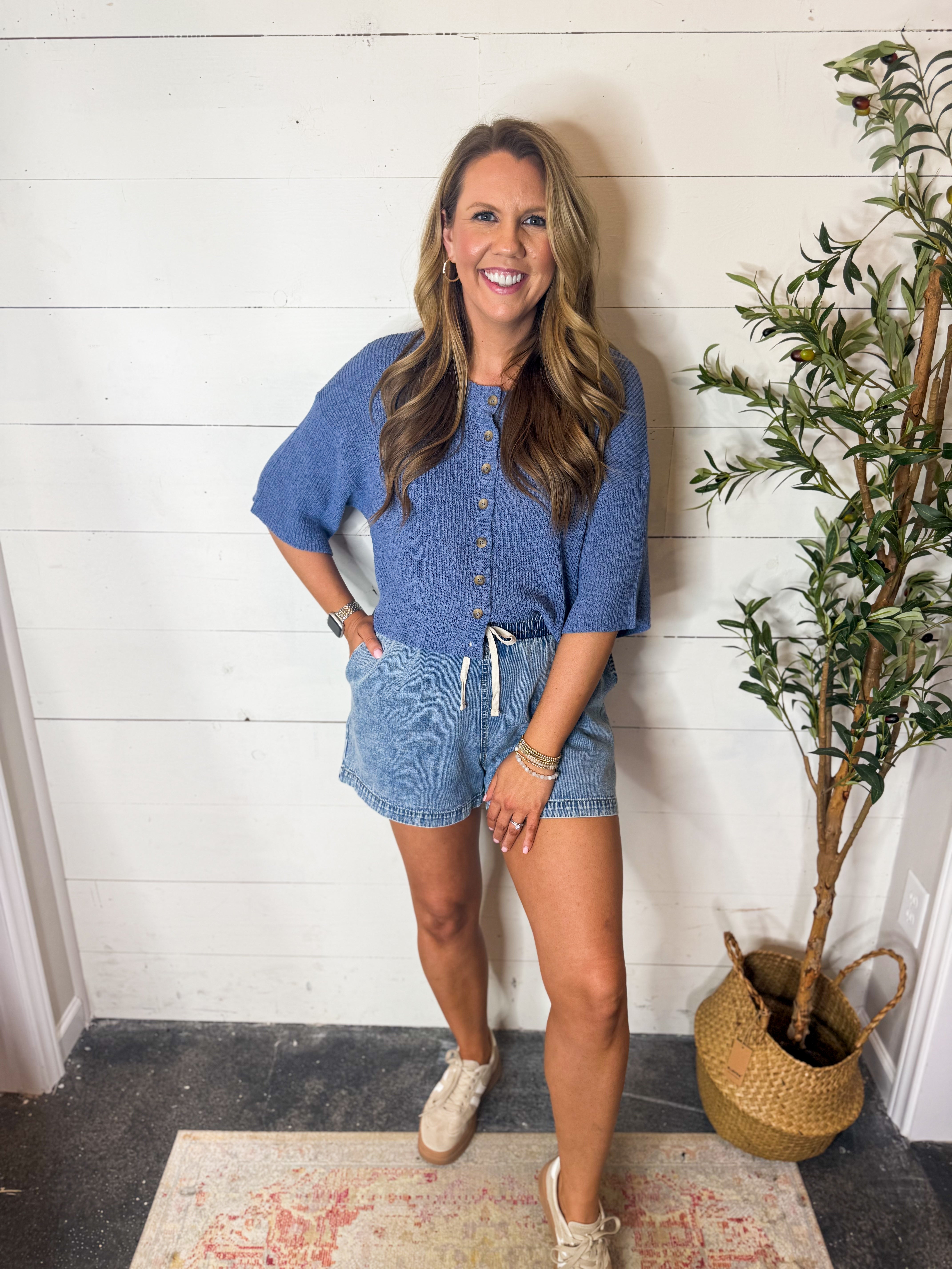 Dusty Blue Knit Sweater Top