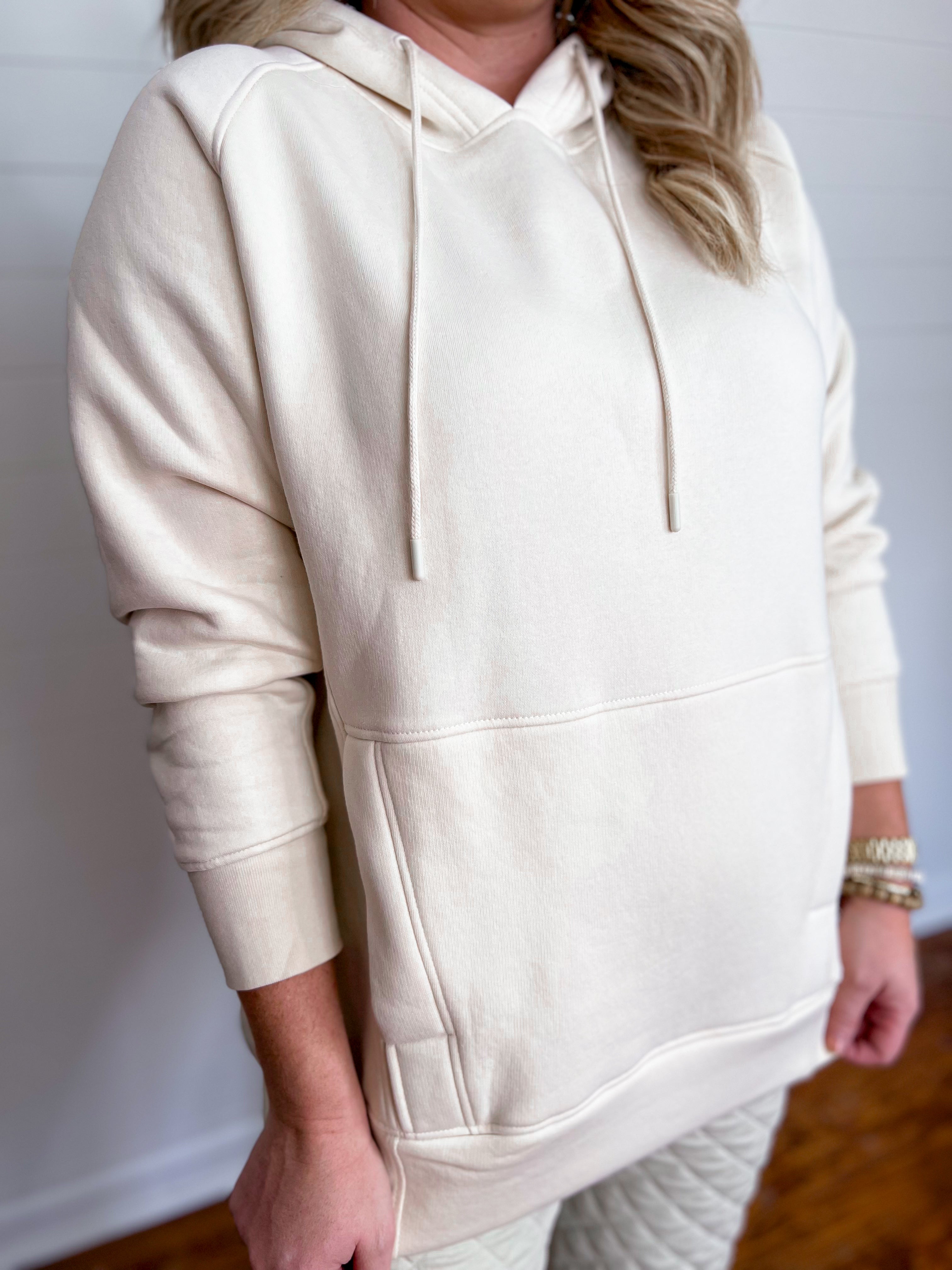 Mono B Oversized Pearled Ivory Hoodie Pullover