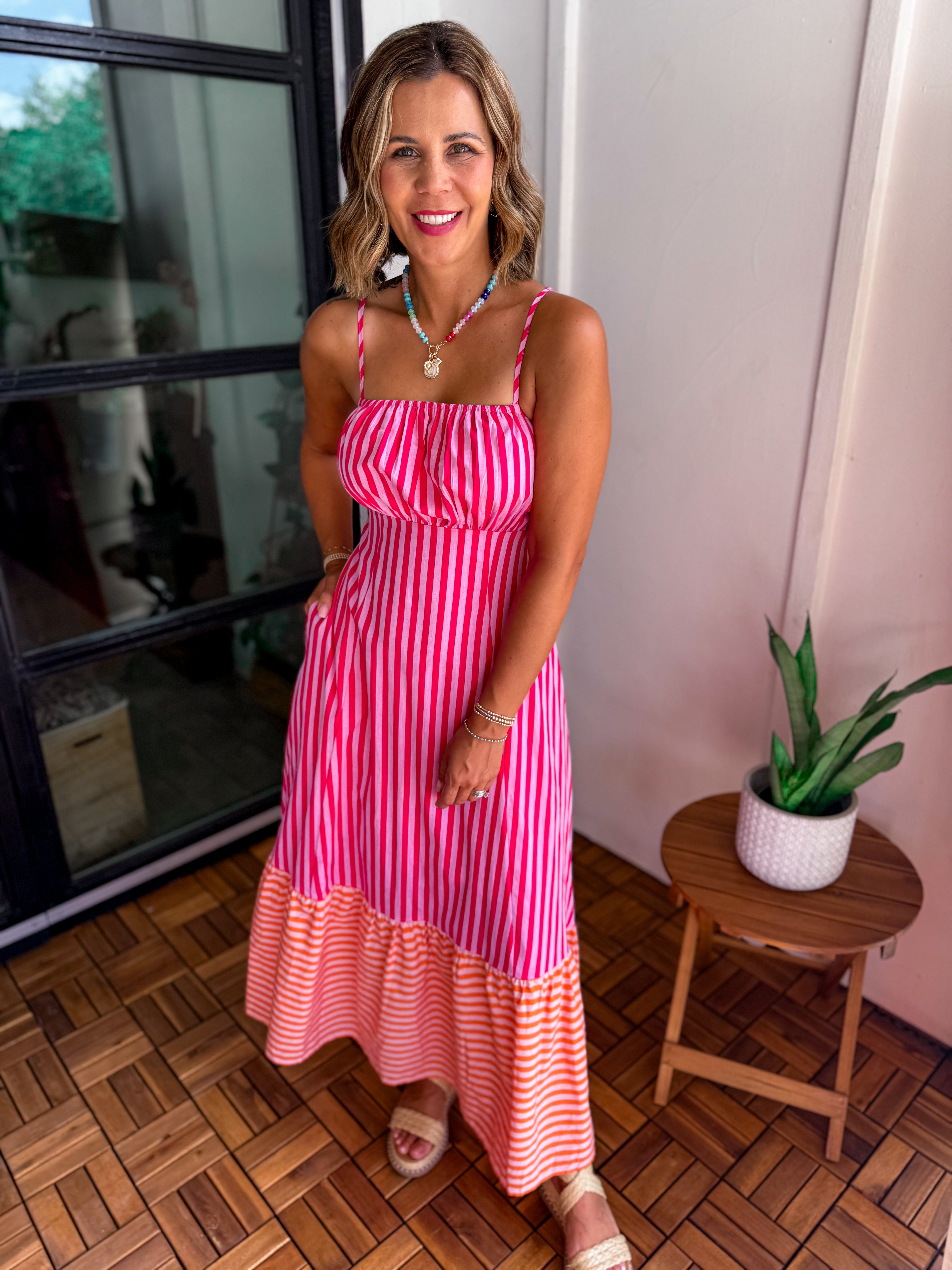 Striped Sleeveless Midi Dress
