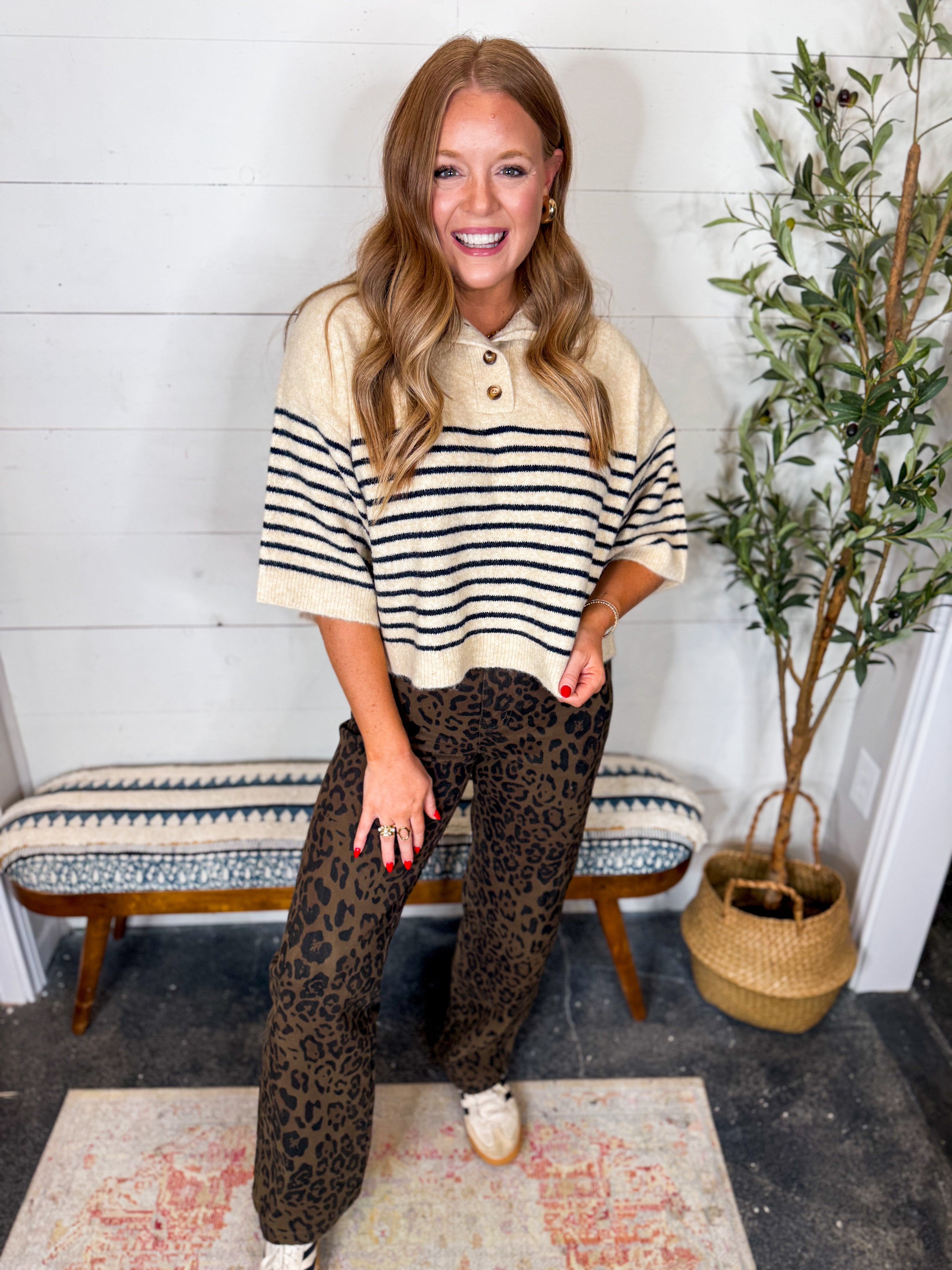 Bayeas High Rise Relaxed Straight Pant With Leopard Print
