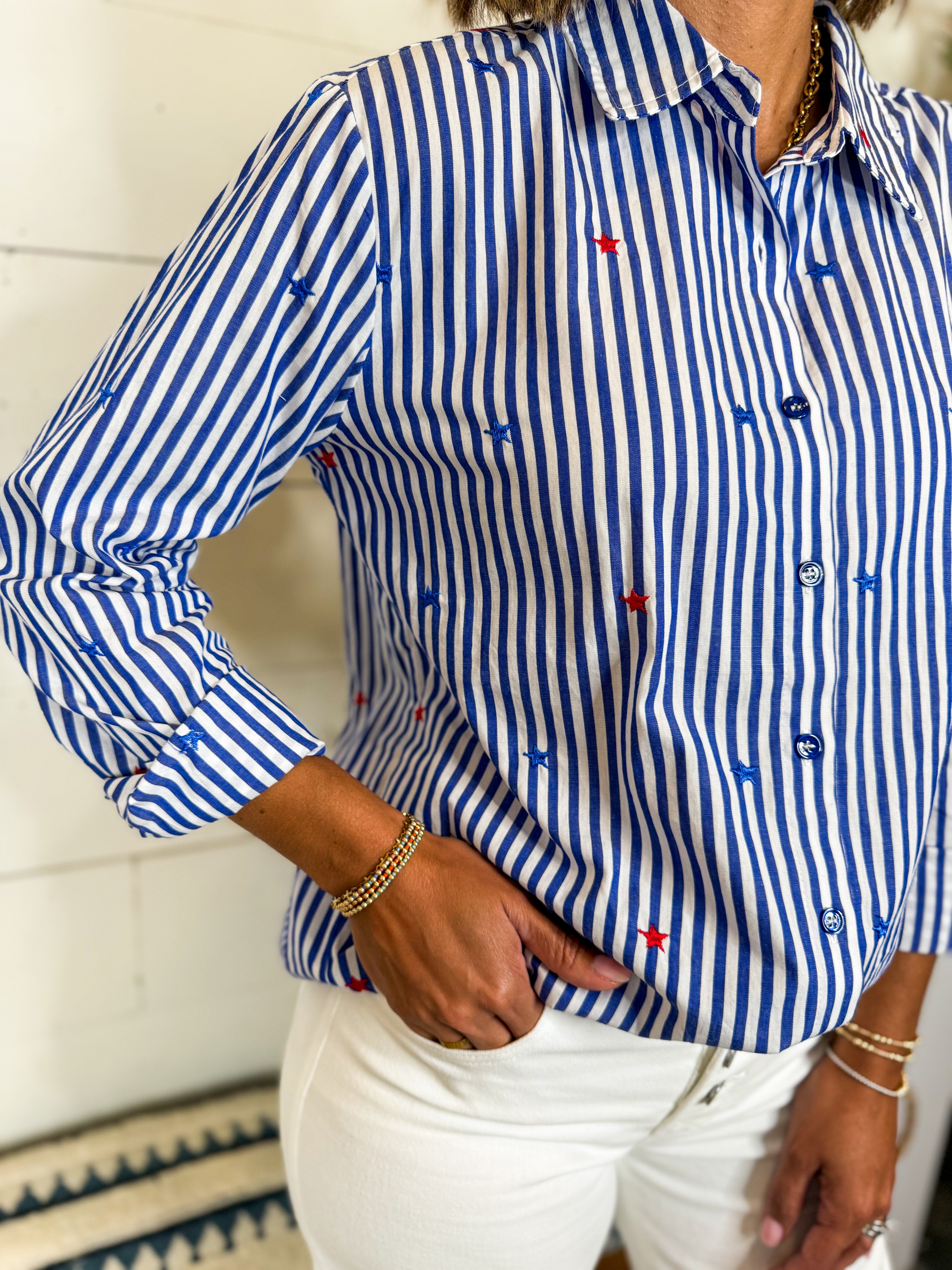 Star Embroidered Button Down Shirt