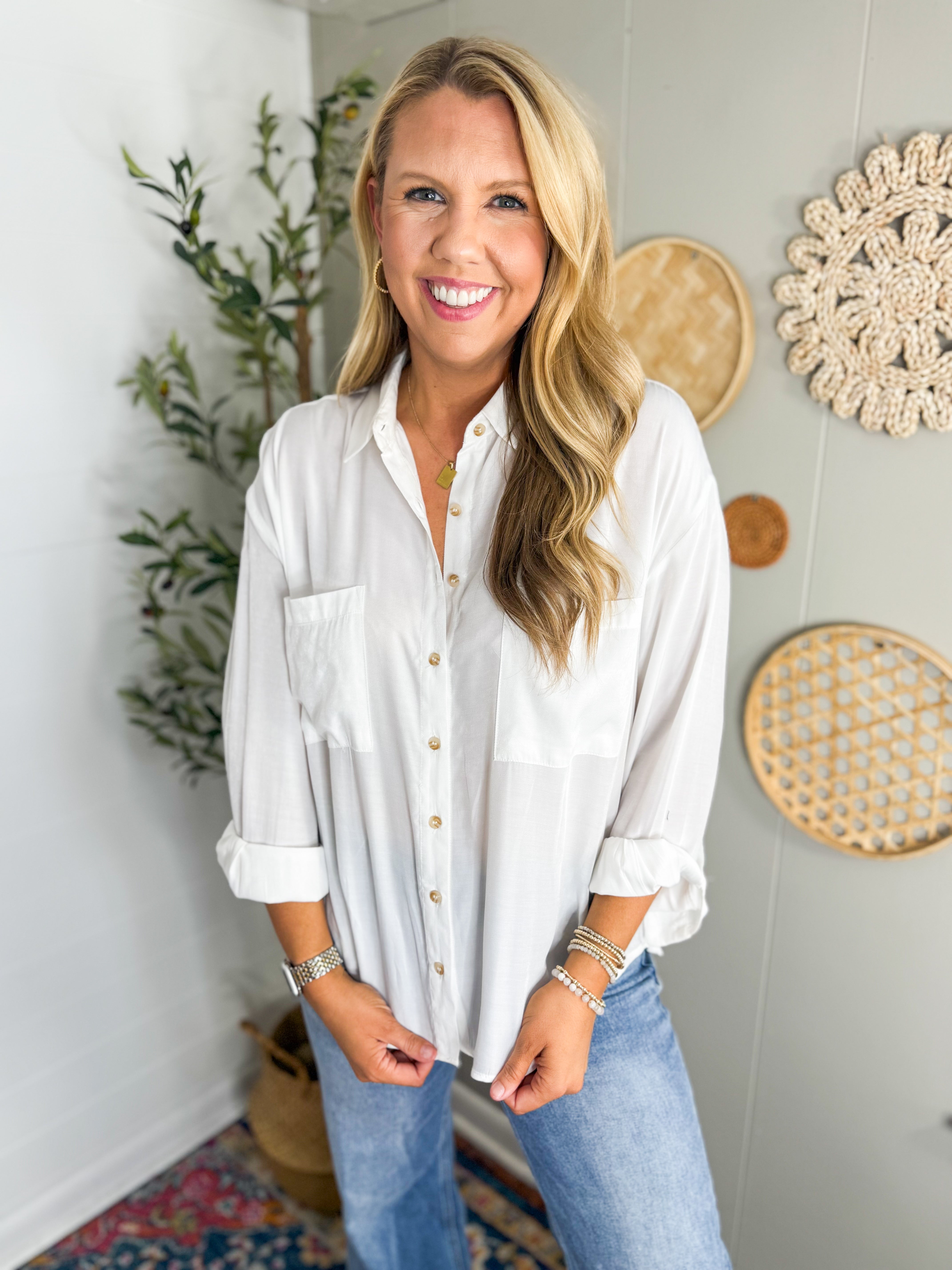 White Oversized Button Down Shirt