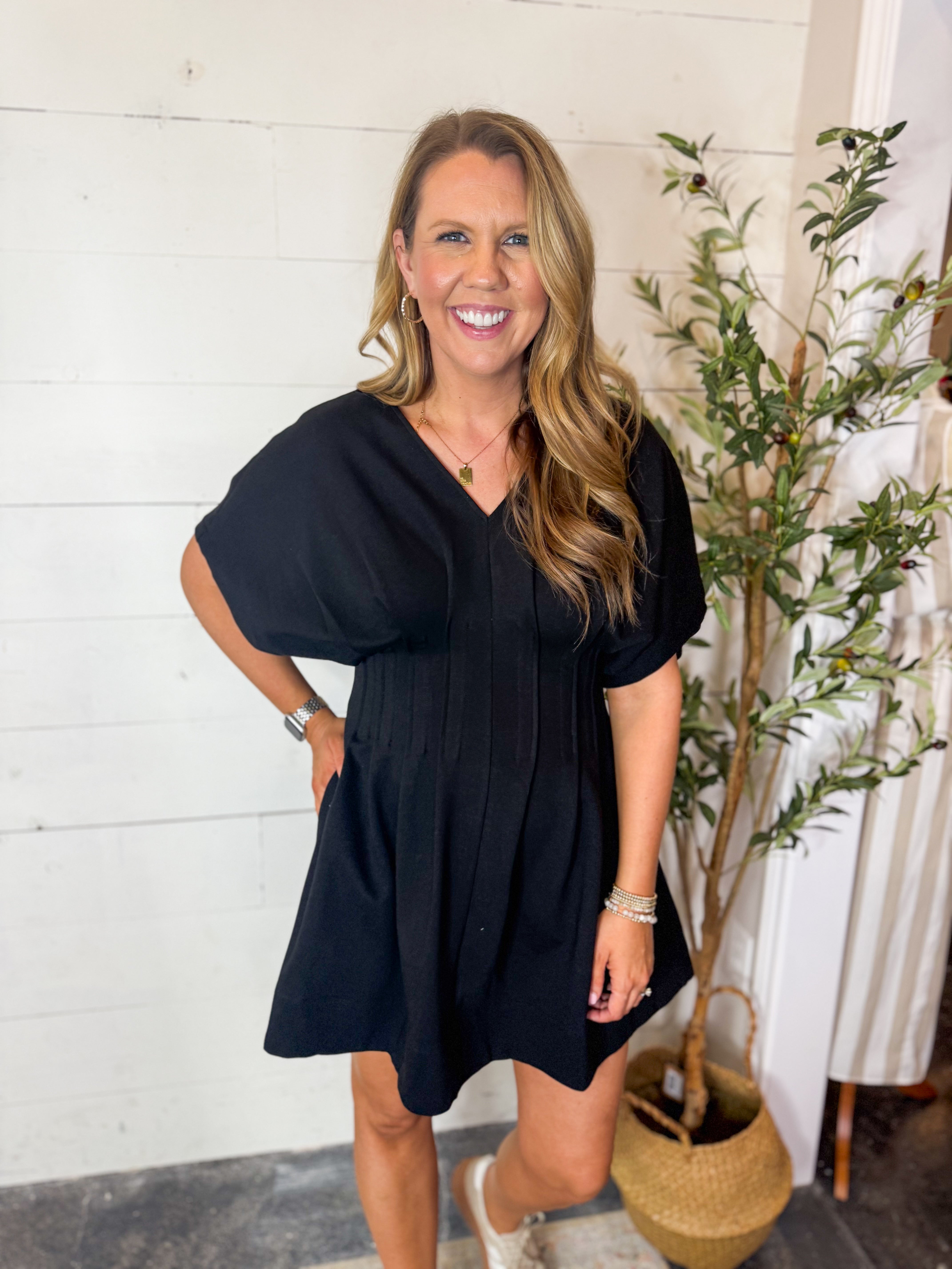 dolman mini dress Violet Blue Crinkle Cotton V-Neck Dolman-Sleeve Mini Dress