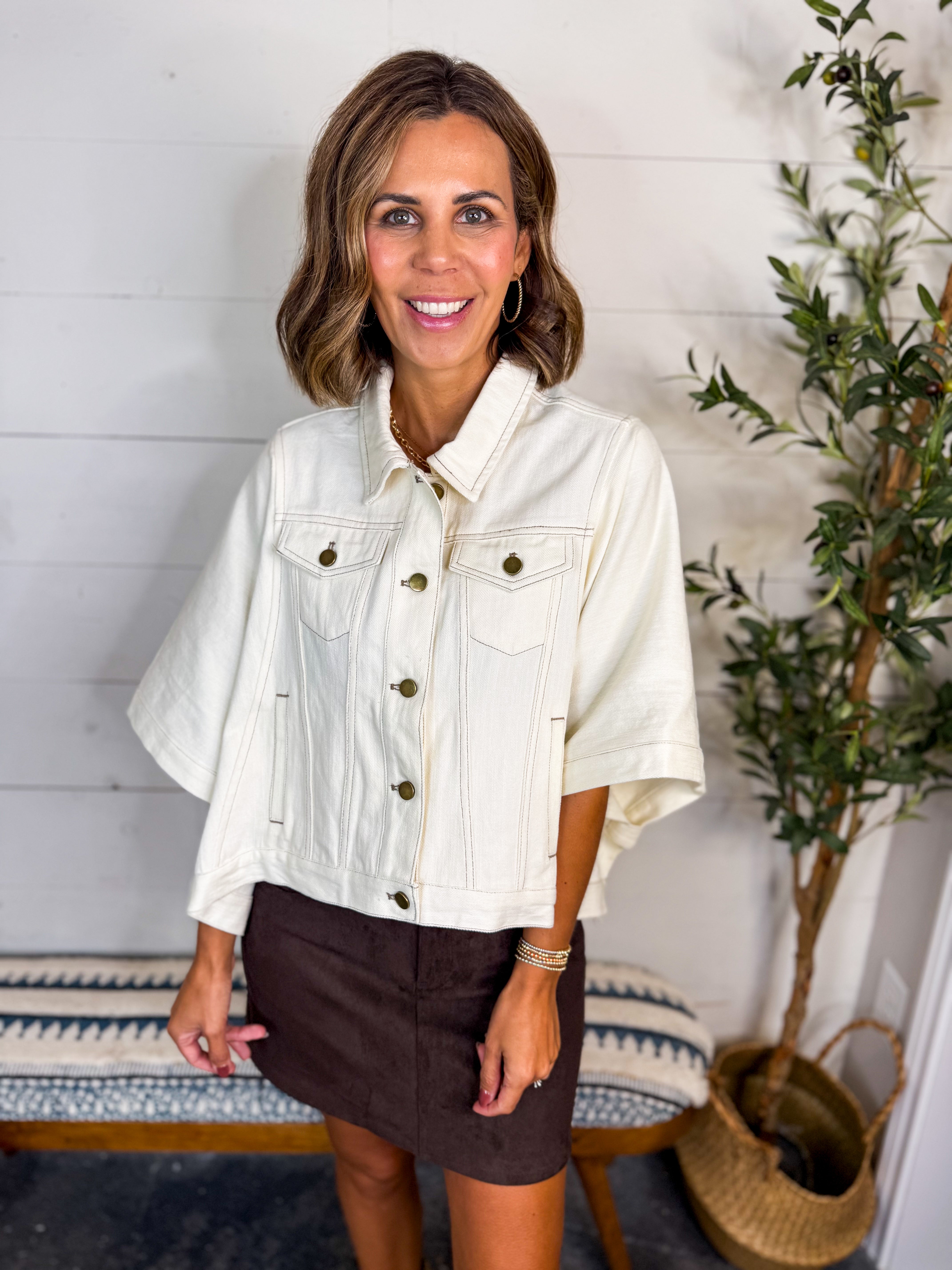Ivory Denim Short Sleeve Jacket
