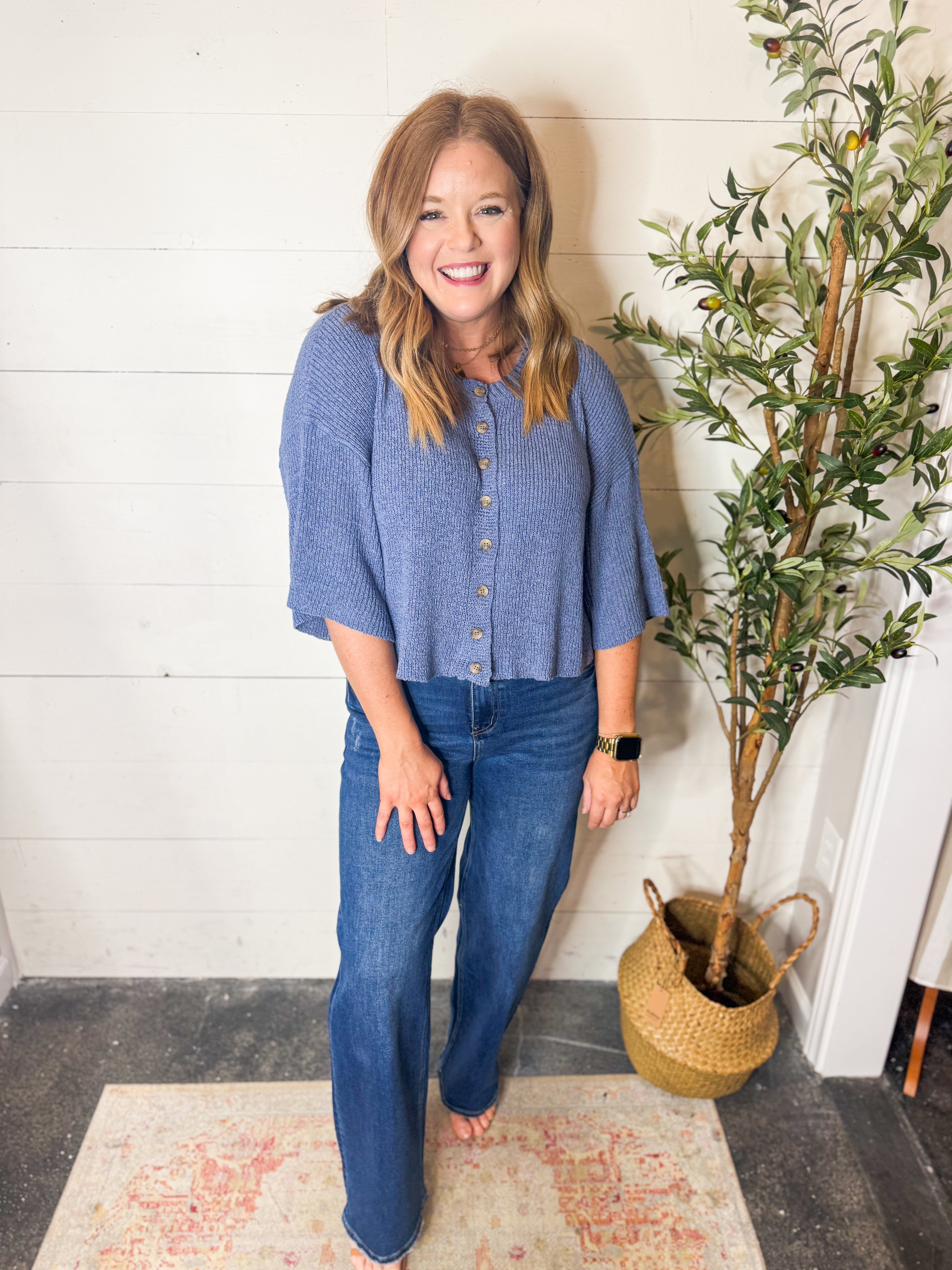 Dusty Blue Knit Sweater Top